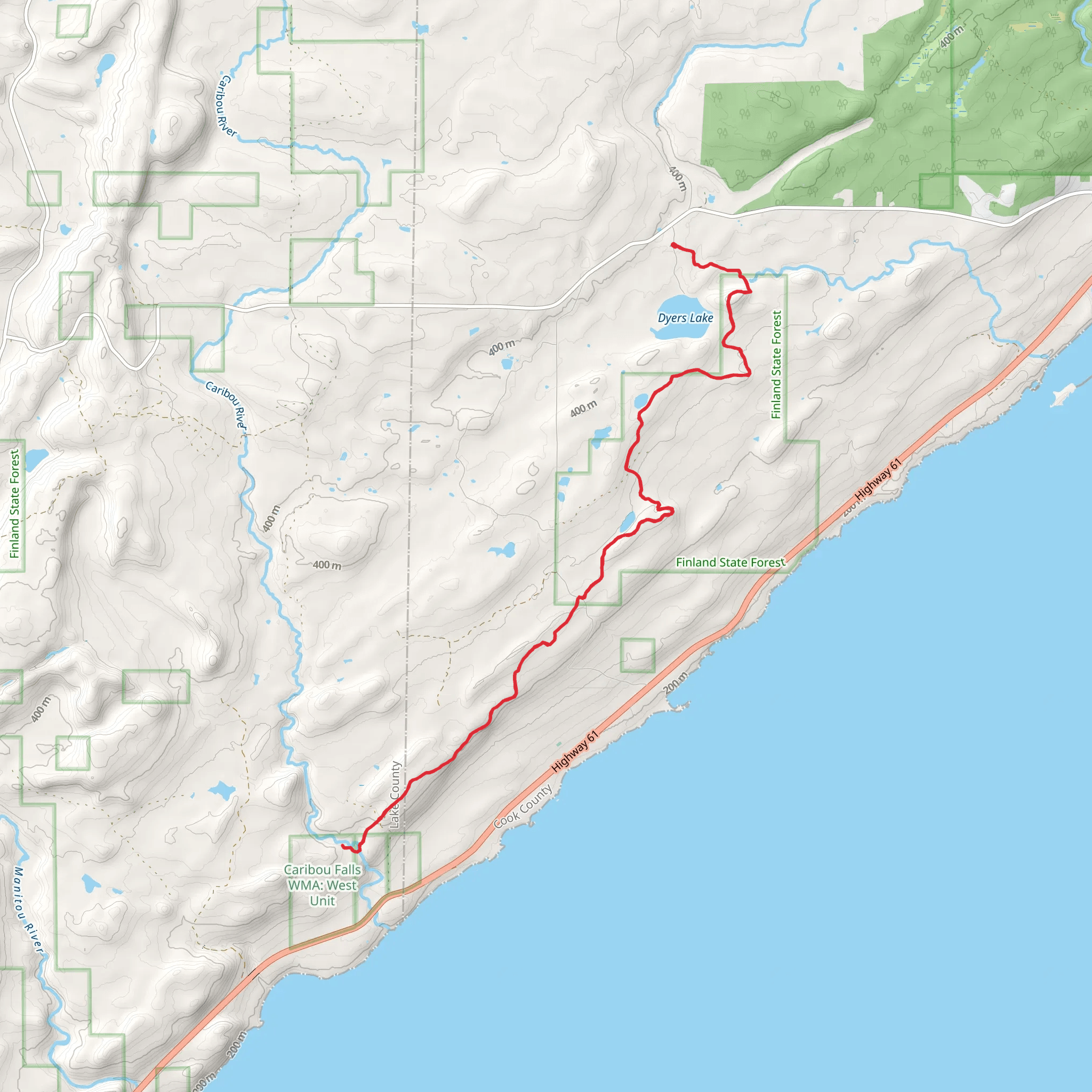 Caribou River via Superior Hiking Trail mobile static map