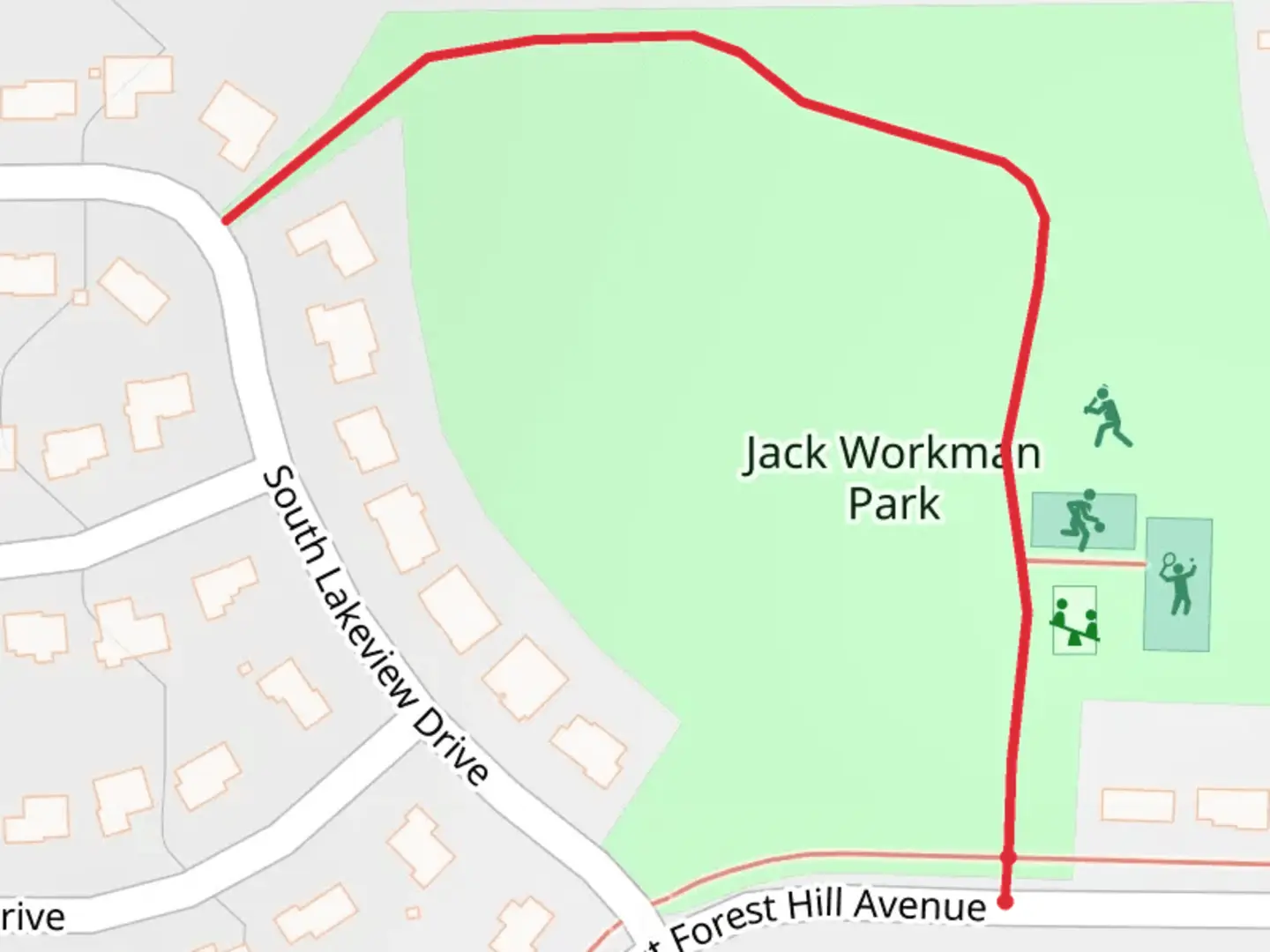 An image depicting the trail Jack Workman Park and its surrounding area.