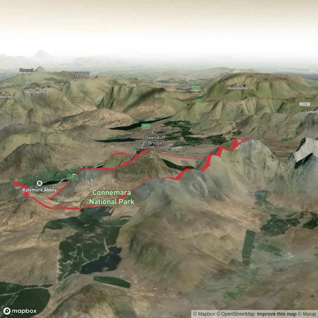 An image depicting the trail Advanced Plus 2 - 12 Bens Kylemore and its surrounding area.