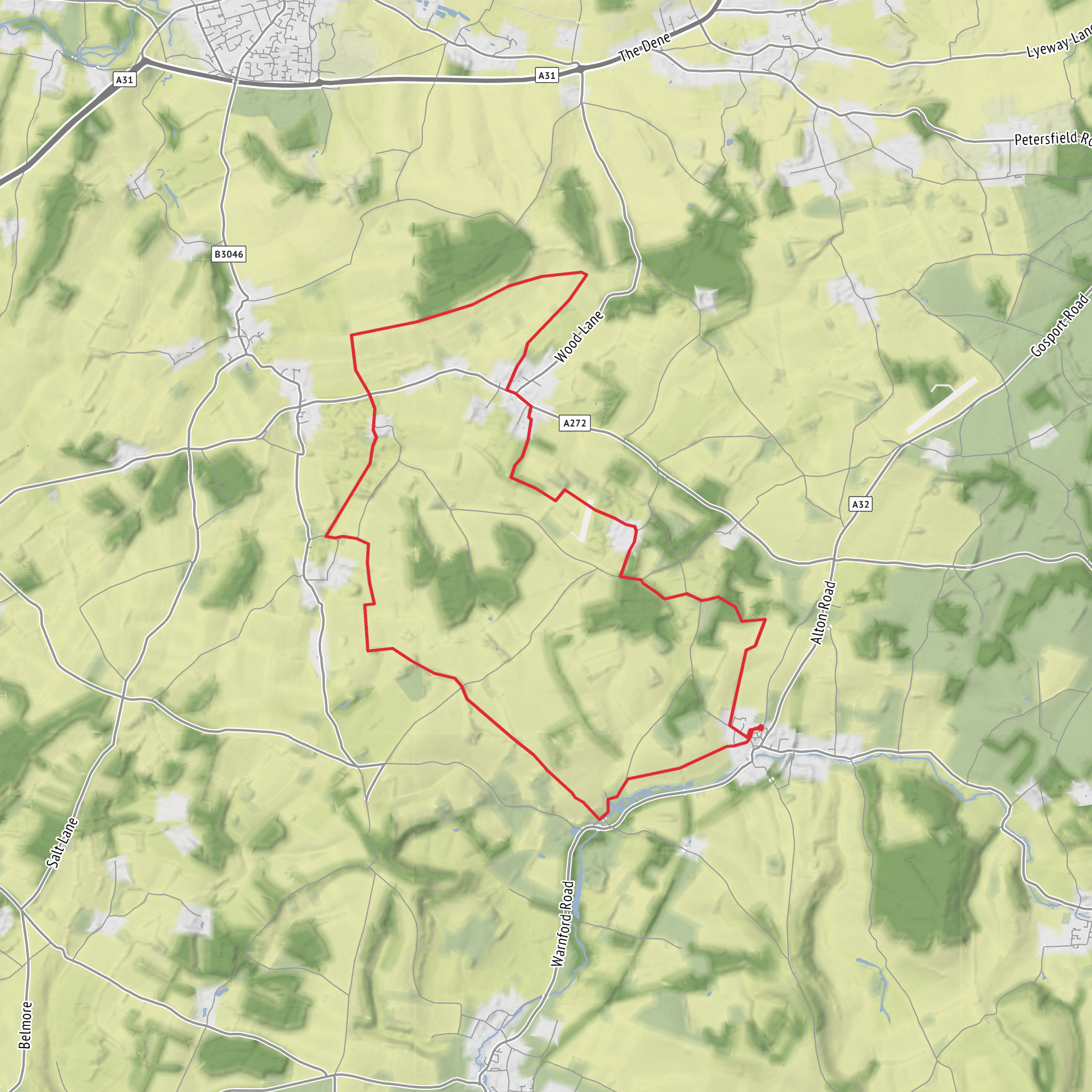 Hike from West Meon via Gorswood and Bramdean mobile static map