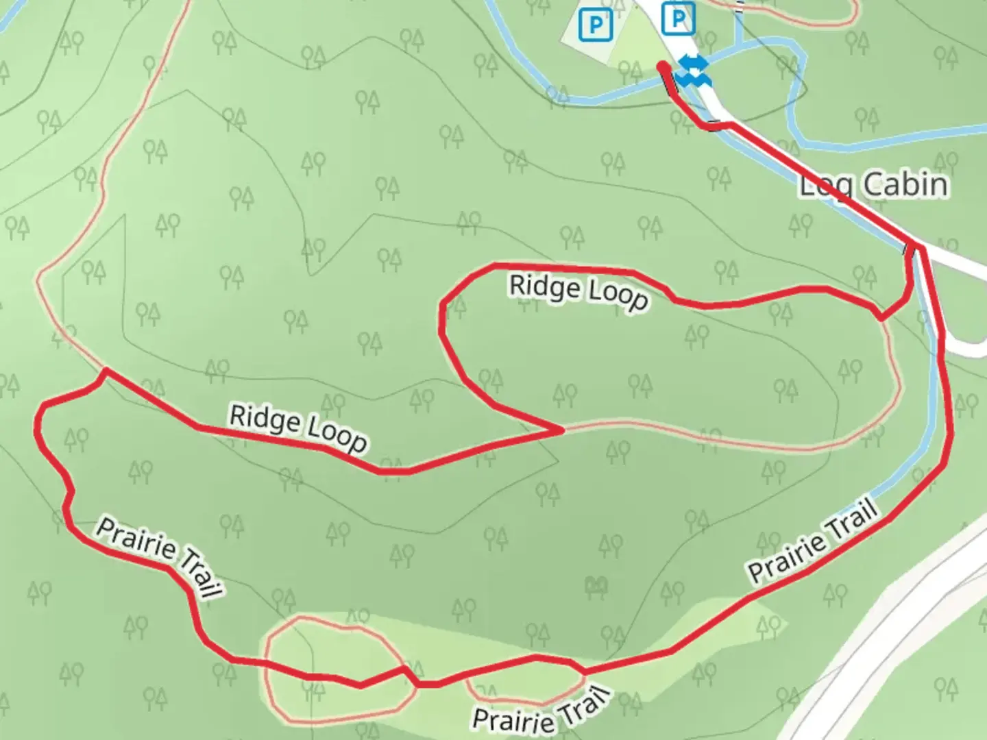 An image depicting the trail Prairie and Ridge Loop Trail and its surrounding area.