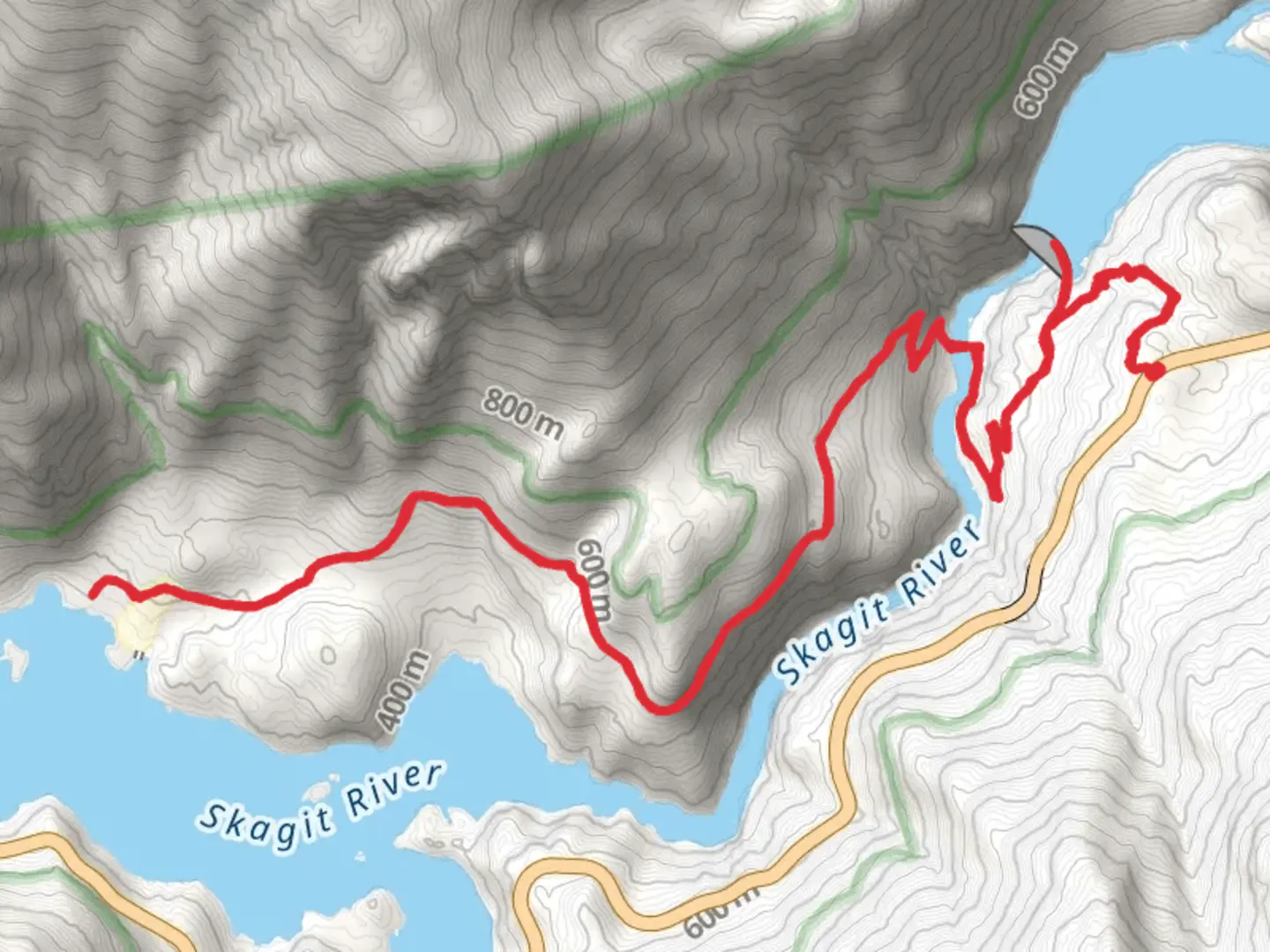 An image depicting the trail Diablo Lake Trail and Ross Dam Trail and its surrounding area.