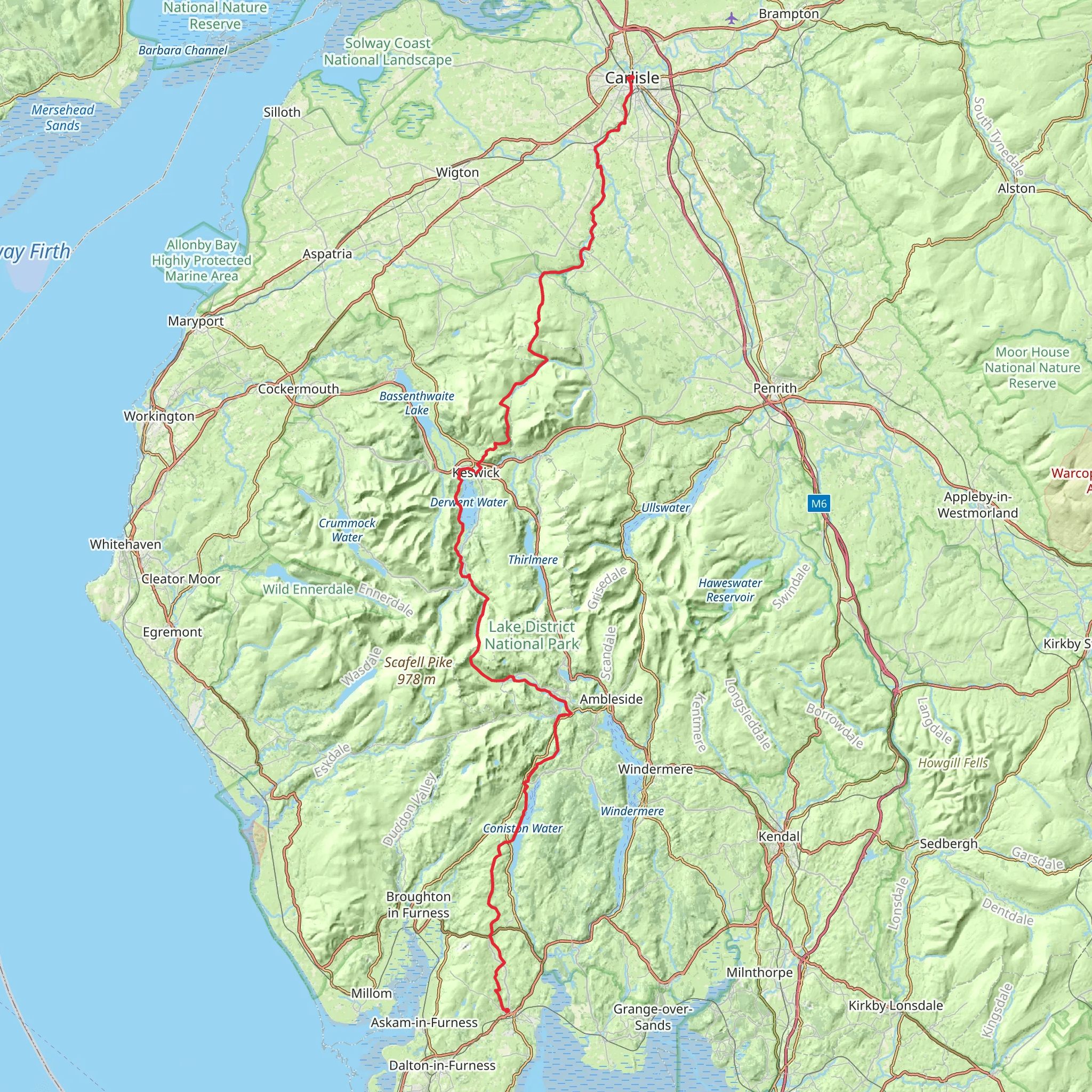Cumbria Way mobile static map