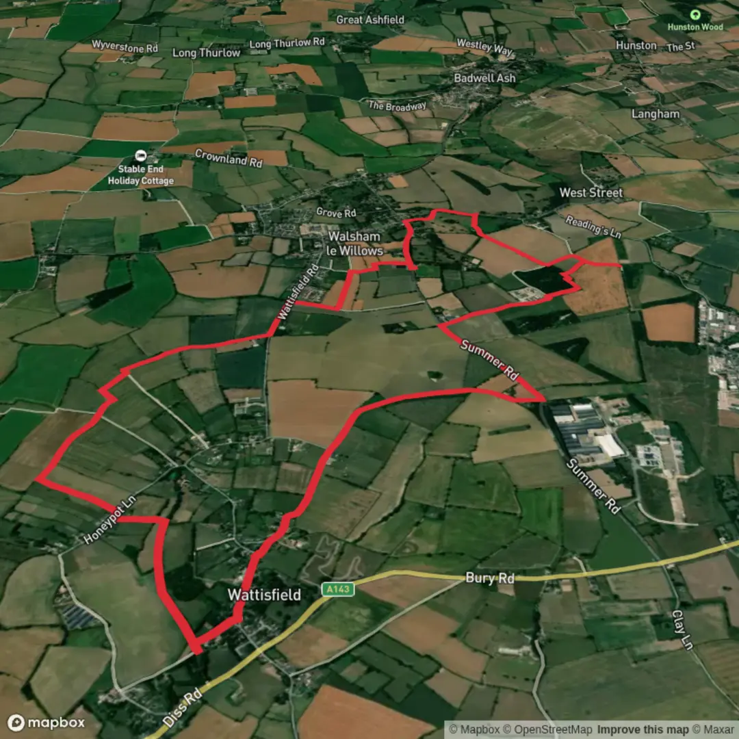 An image depicting the trail Hike from Walsham le Willows and its surrounding area.