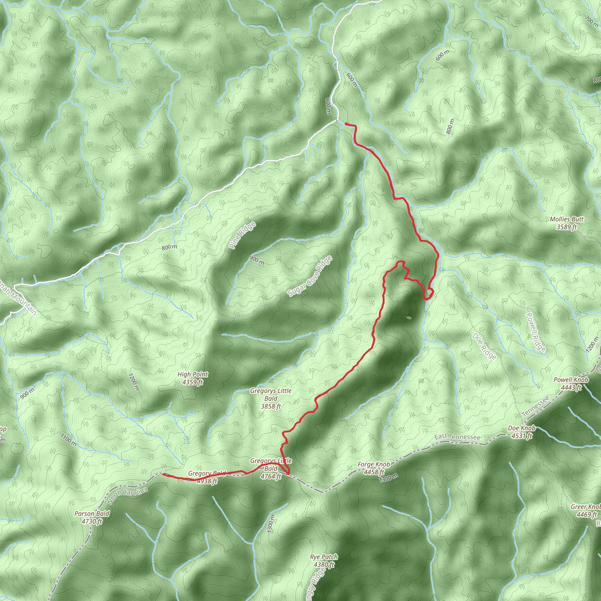 Gregory Bald via Gregory Ridge Trail mobile static map