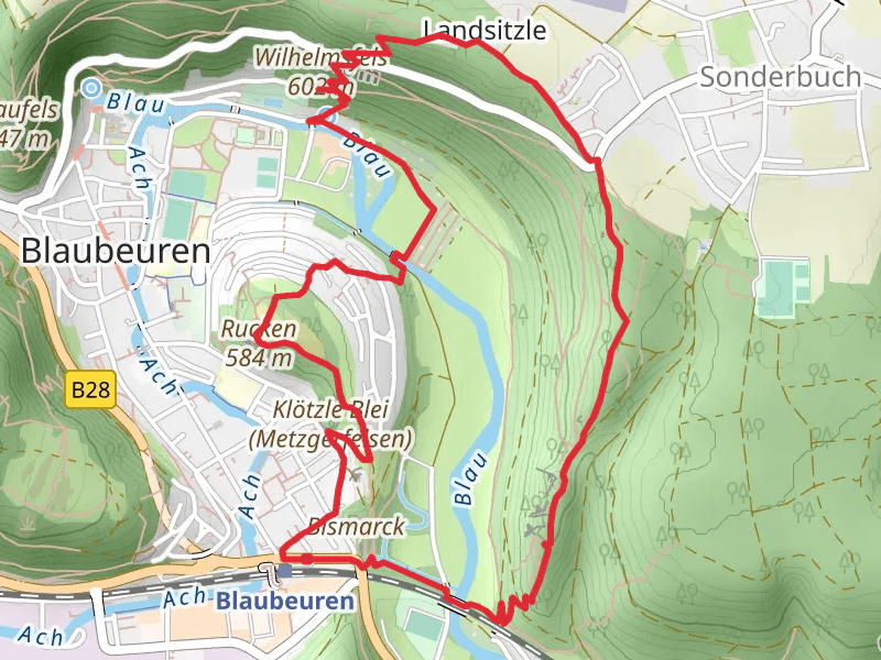 Blau and Wilhelmsfels via Blaubeurer Felsenstieg