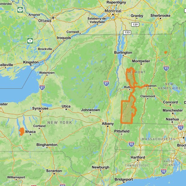 Green Mountain and Finger Lakes National Forests mobile static map