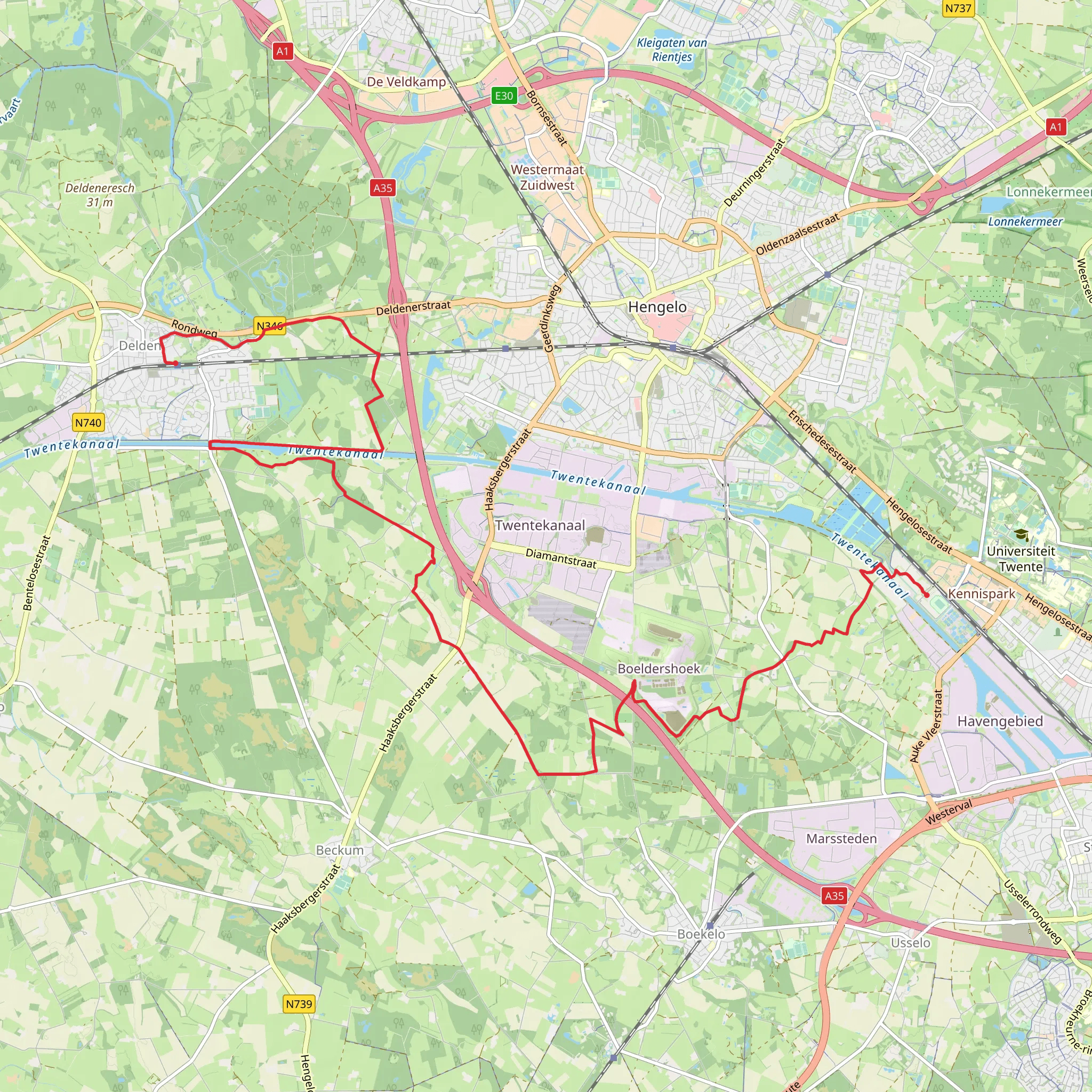 Enschede to Delden via Watermolenpad mobile static map