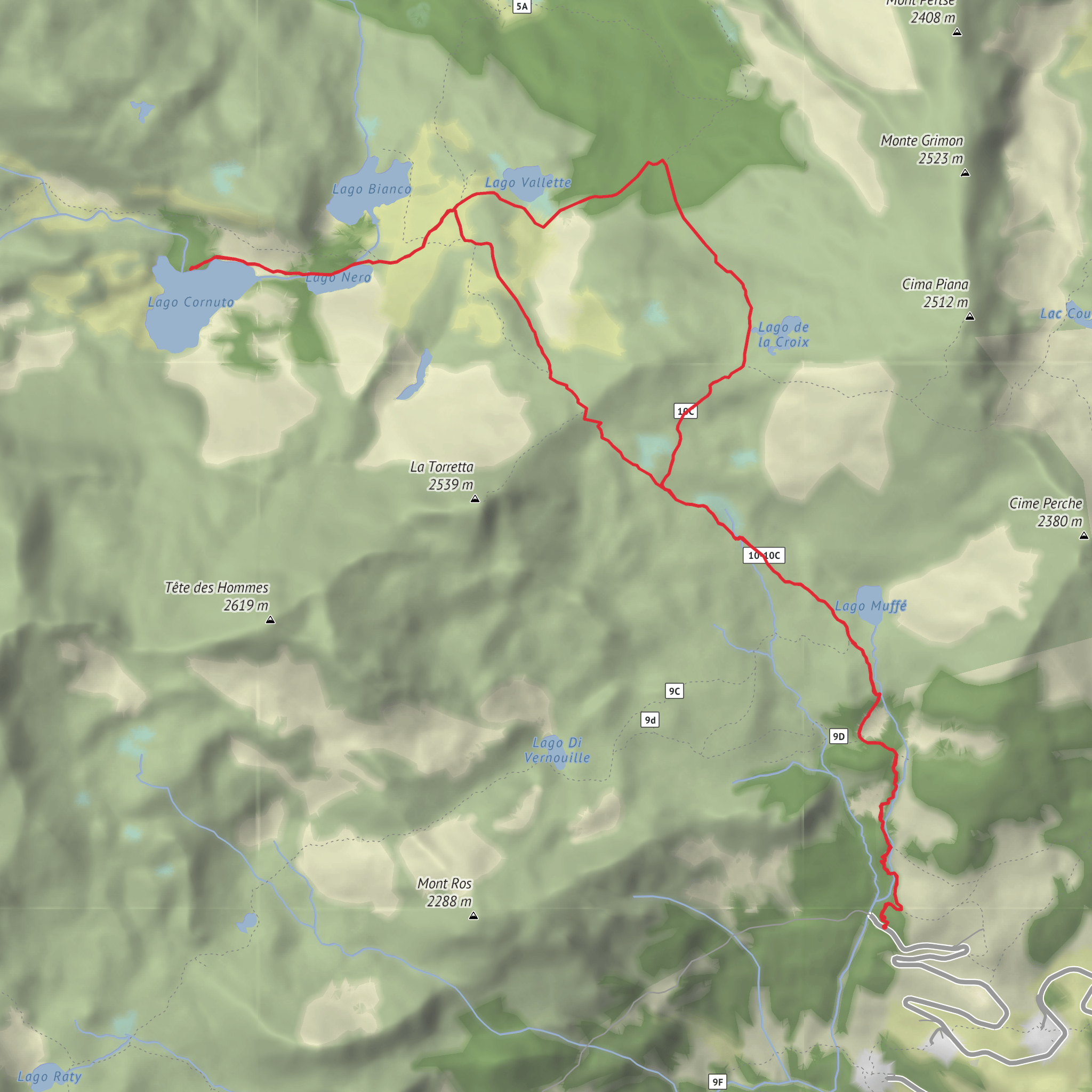 Hike from Champorcher to Lago Nero and Lago Cornu mobile static map