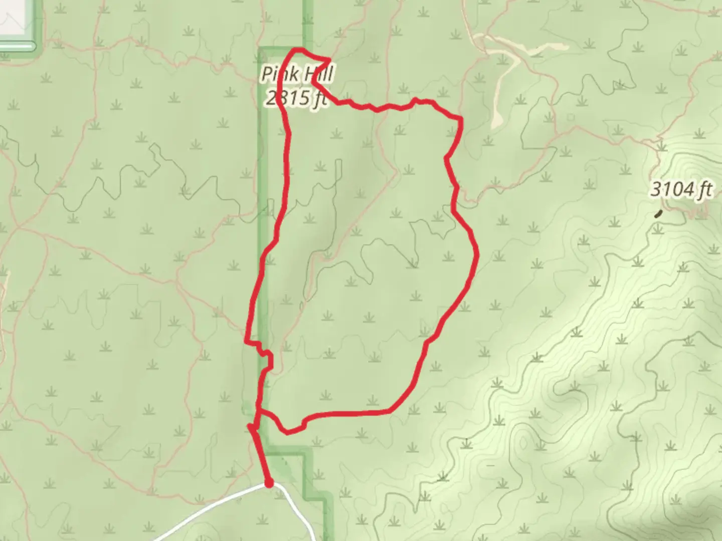 An image depicting the trail Loma Verde, Pink Hill and Squeeze Pen Loop Trail and its surrounding area.