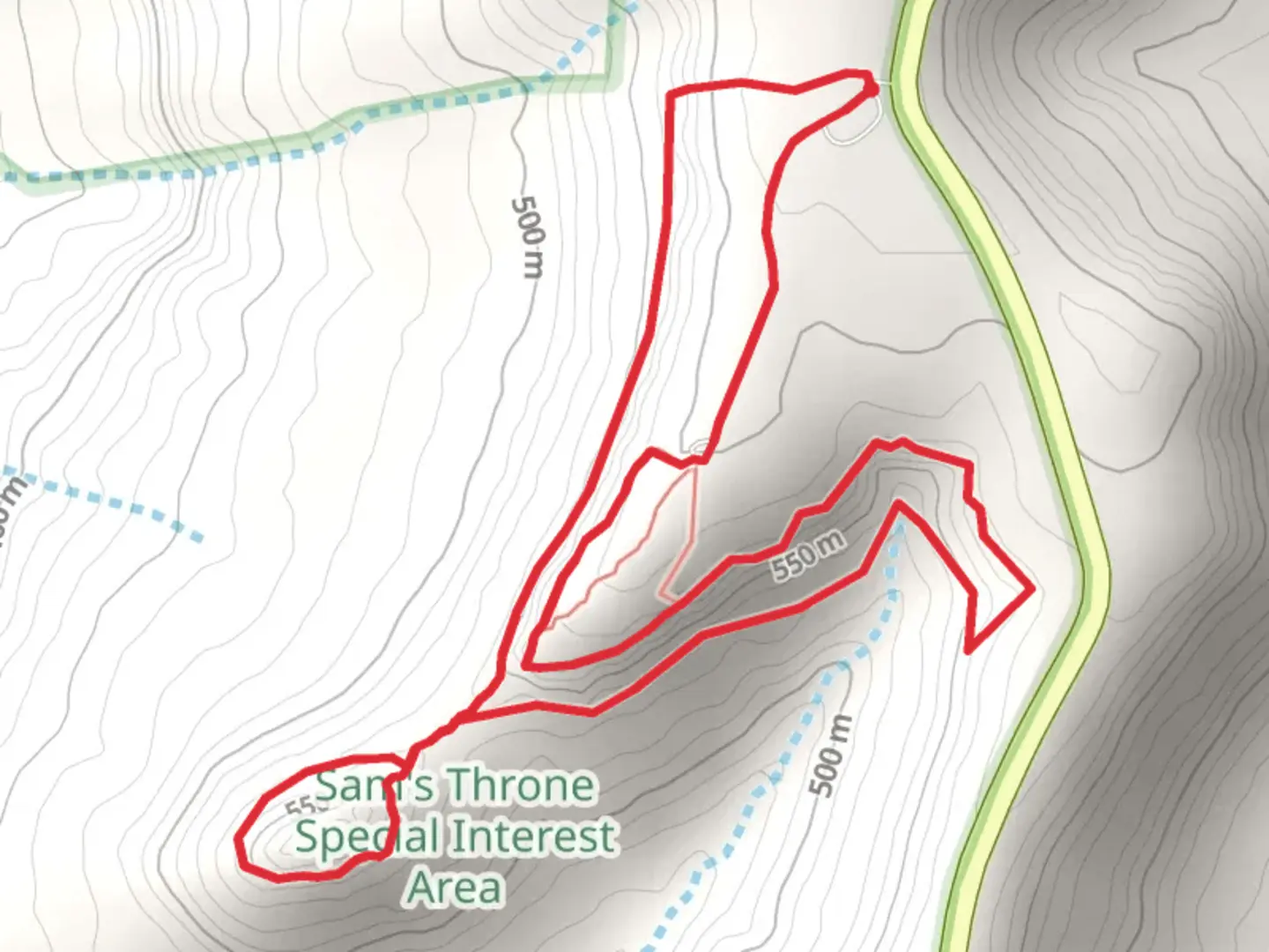 An image depicting the trail Catacombs Loop and its surrounding area.
