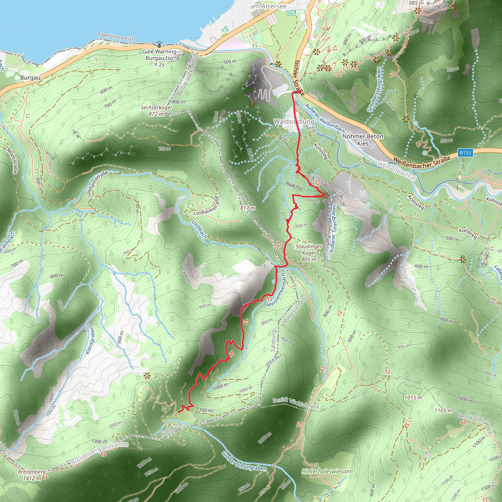 Weißenbach to Meisterebenalm and Atterseeblick mobile static map