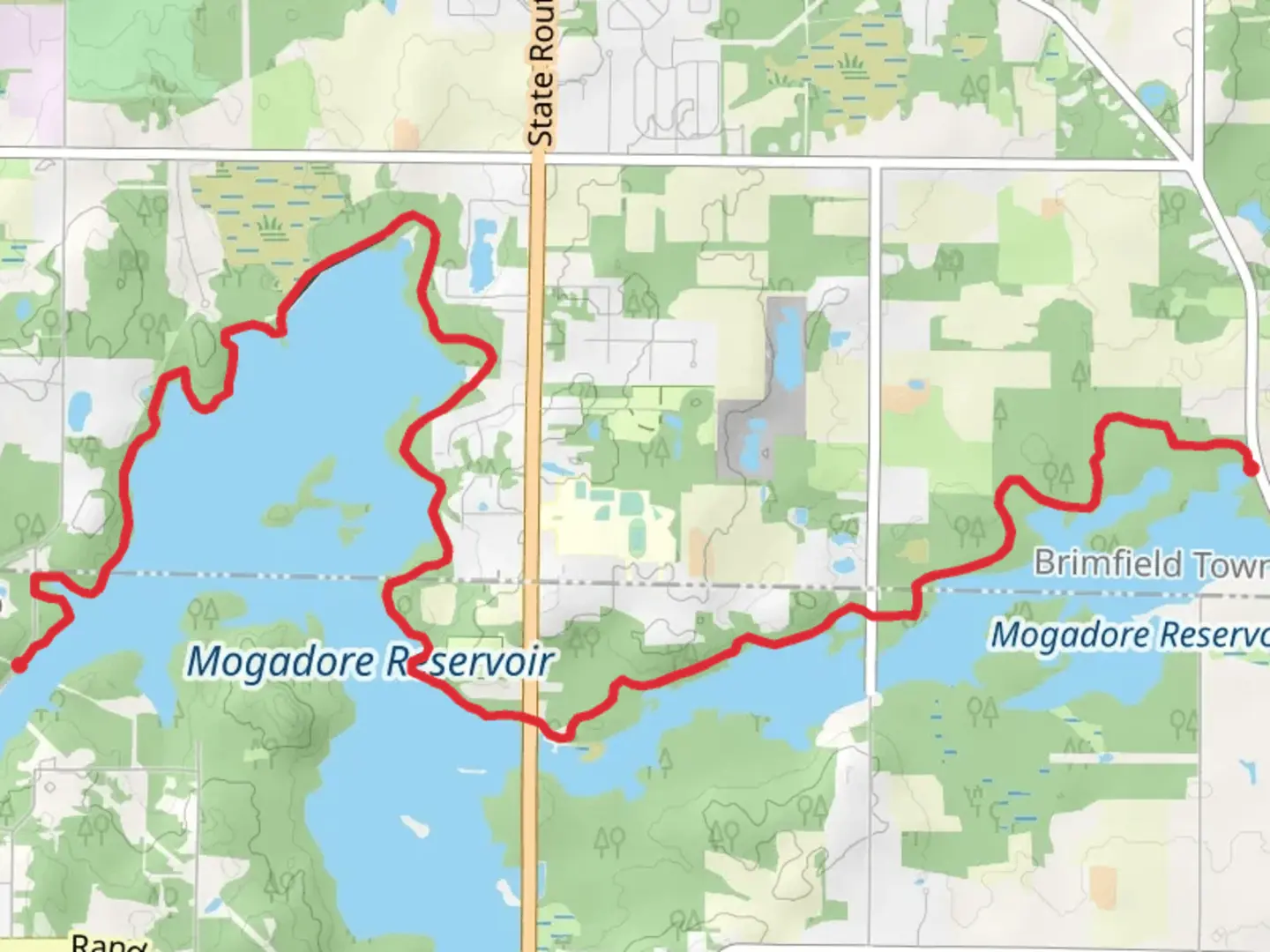 An image depicting the trail Mogadore Reservoir via Buckeye Trail and its surrounding area.