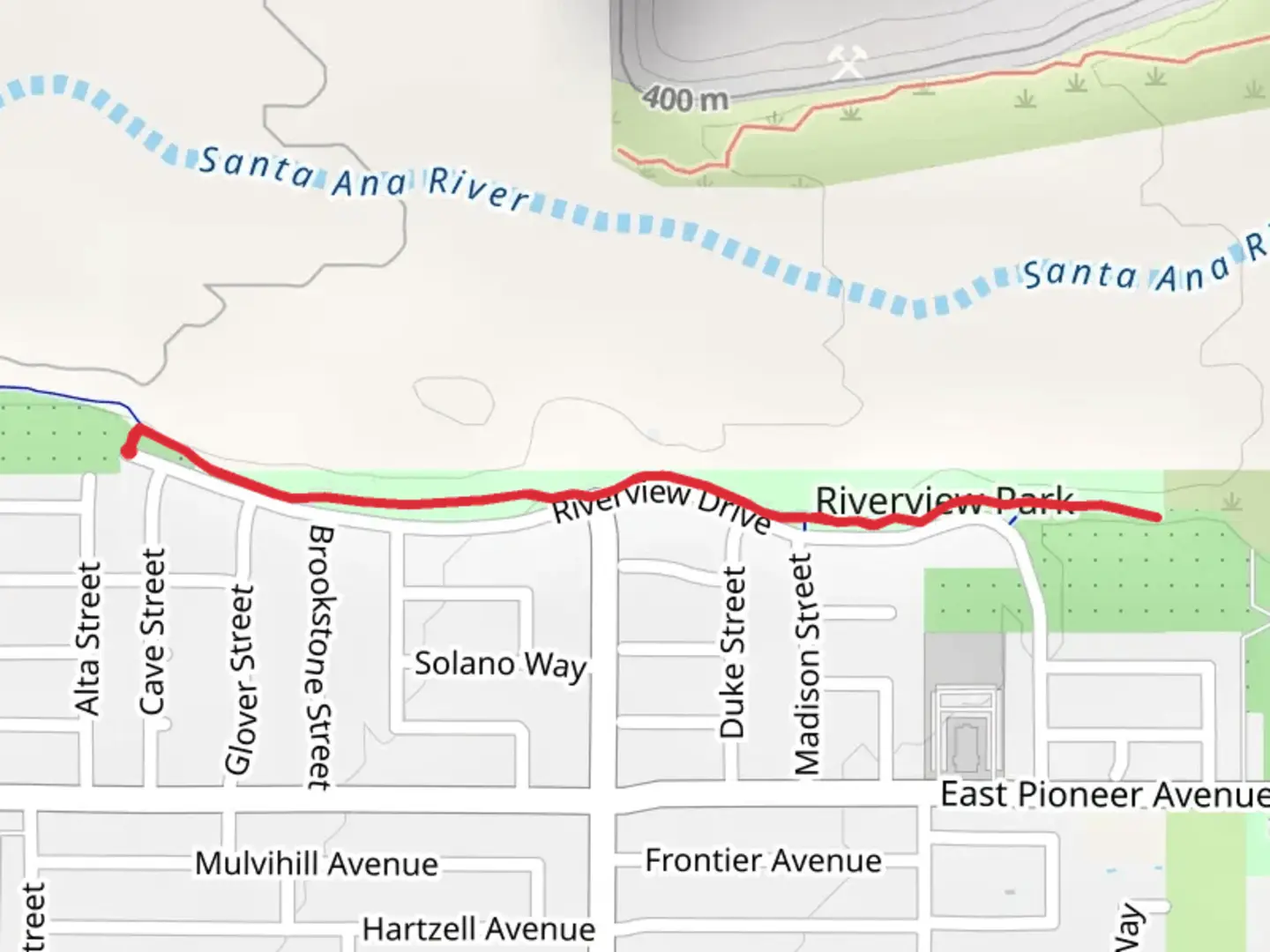 An image depicting the trail Riverview Walk Out and Back and its surrounding area.