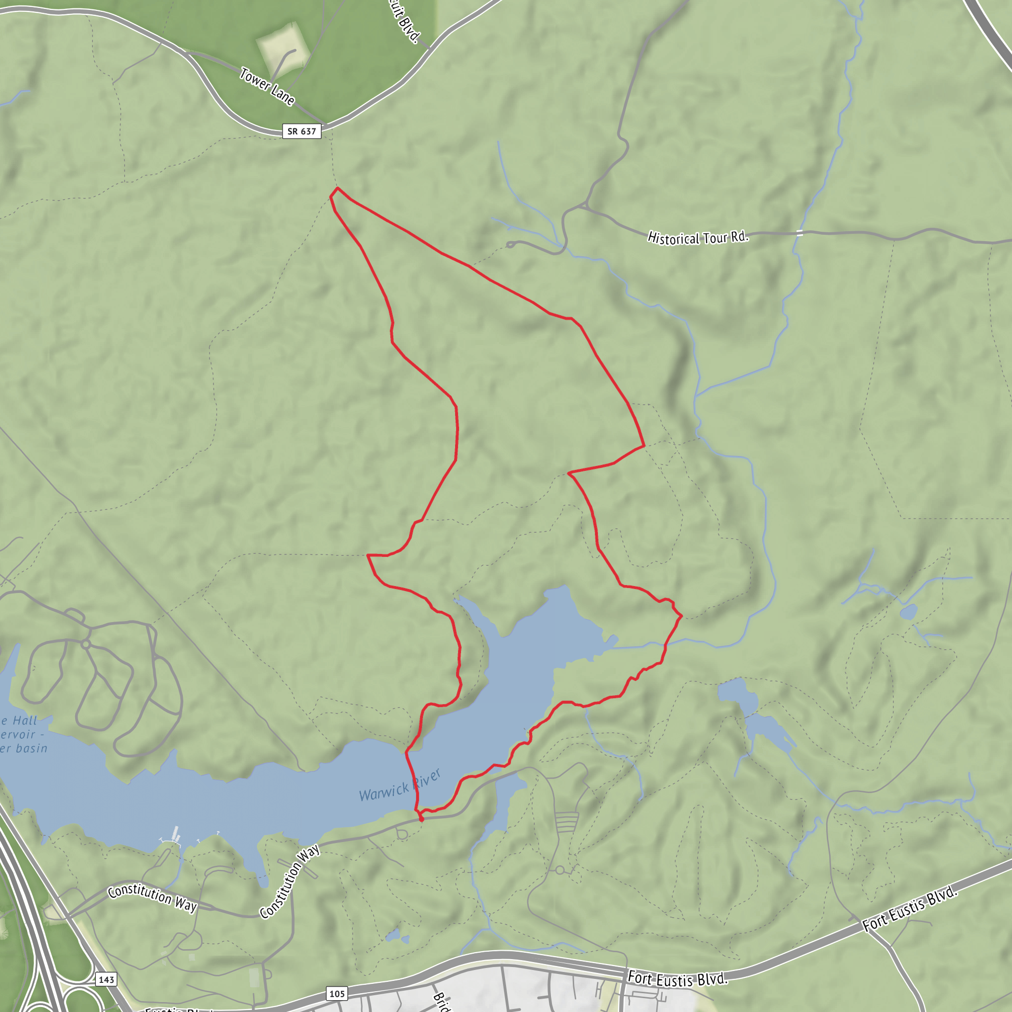 Warwick River and Newport News Park Loop mobile static map