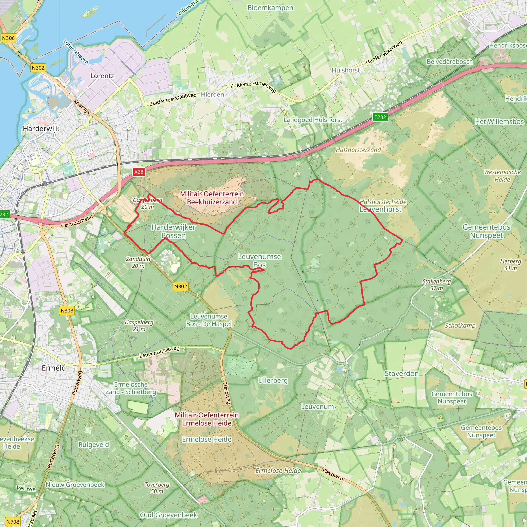 Koopmansbosch, Leuvenumse Bos and Harderwijkerbos Loop mobile static map