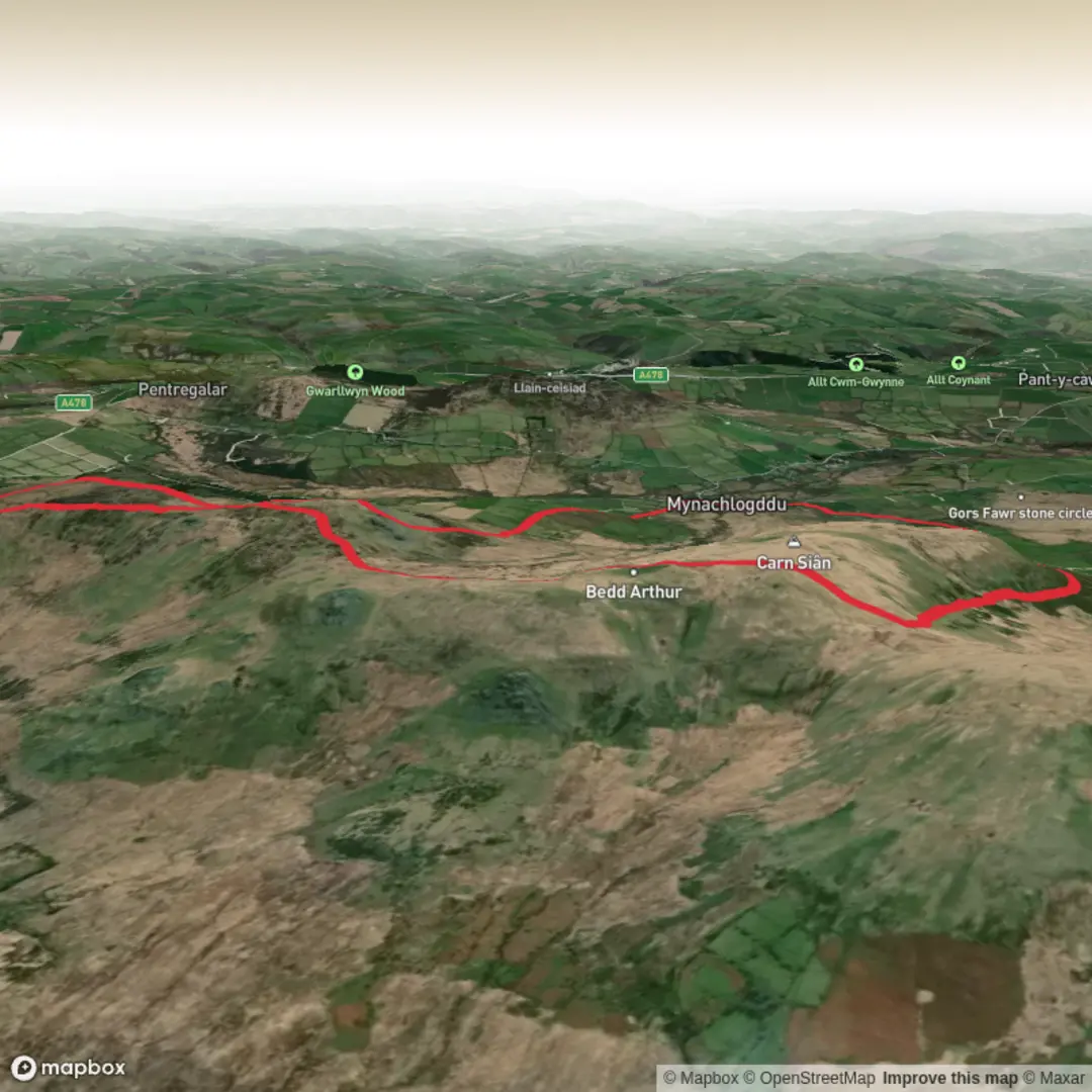 An image depicting the trail BPW - Preseli Hills Circuit and its surrounding area.