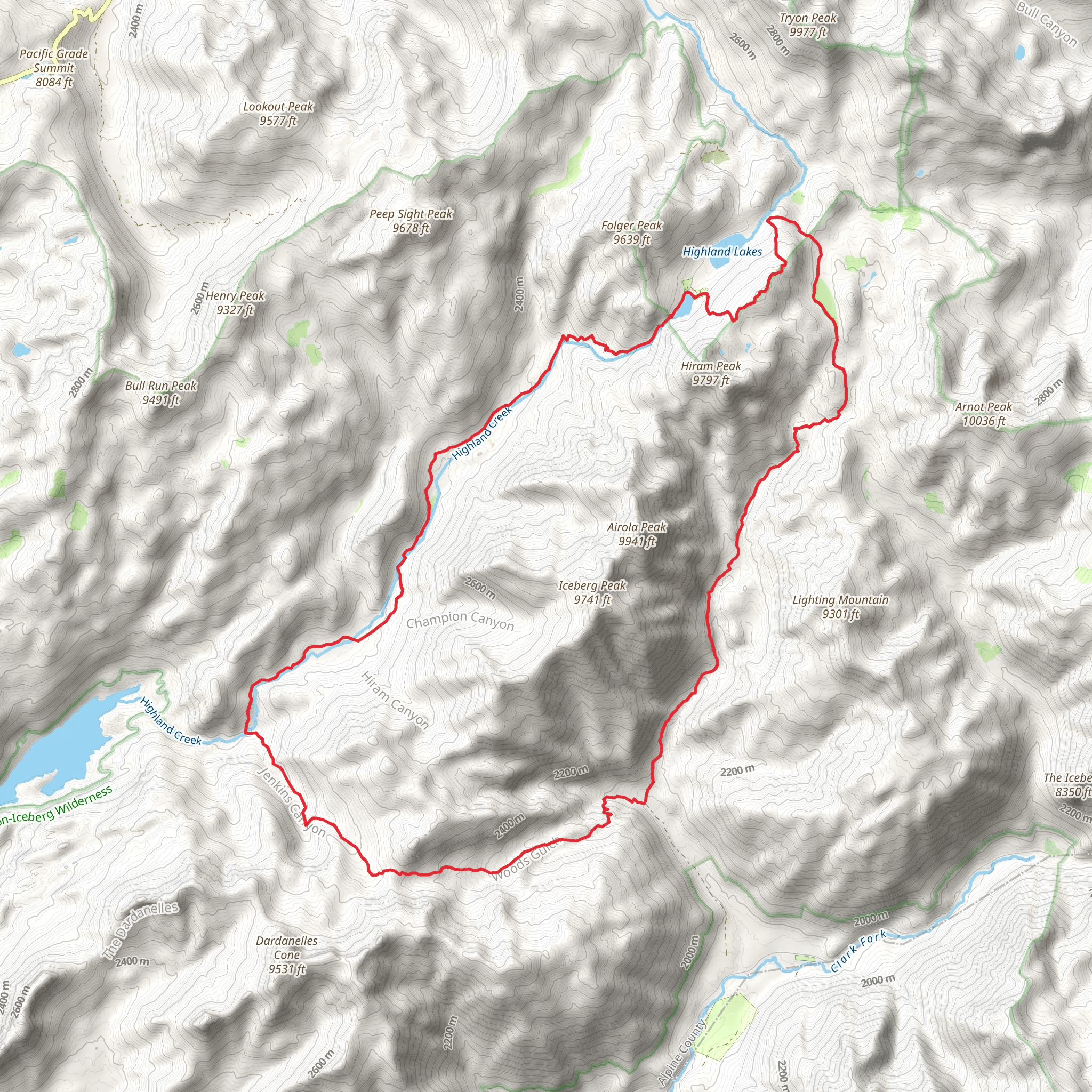 Upper Highland Lake via Disaster Creek mobile static map