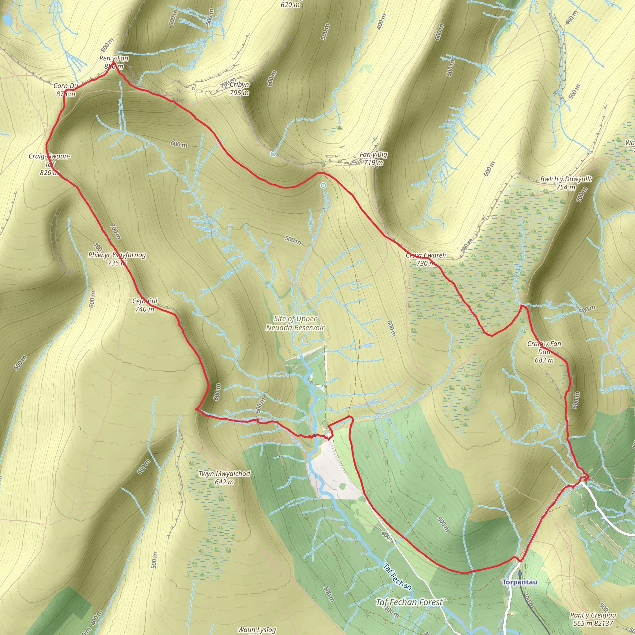 Pen y Fan Southern waterfall approach mobile static map