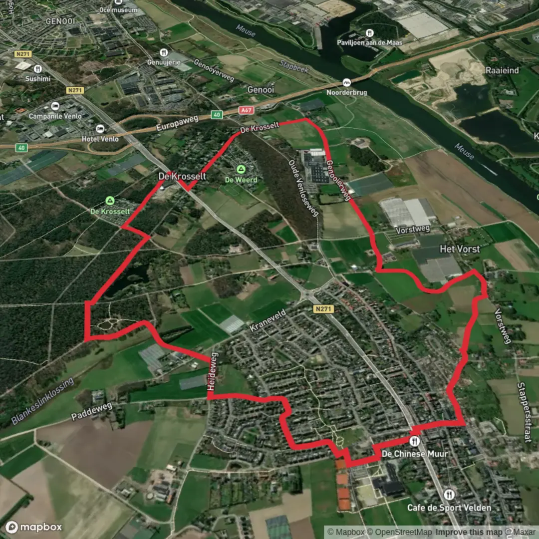 An image depicting the trail Het Vorst and De Krosselt Loop and its surrounding area.