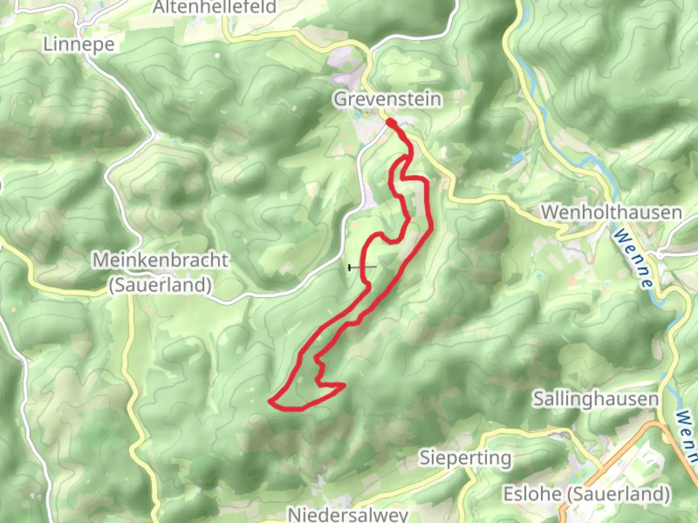 An image depicting the trail Grevenstein Rundweg and its surrounding area.