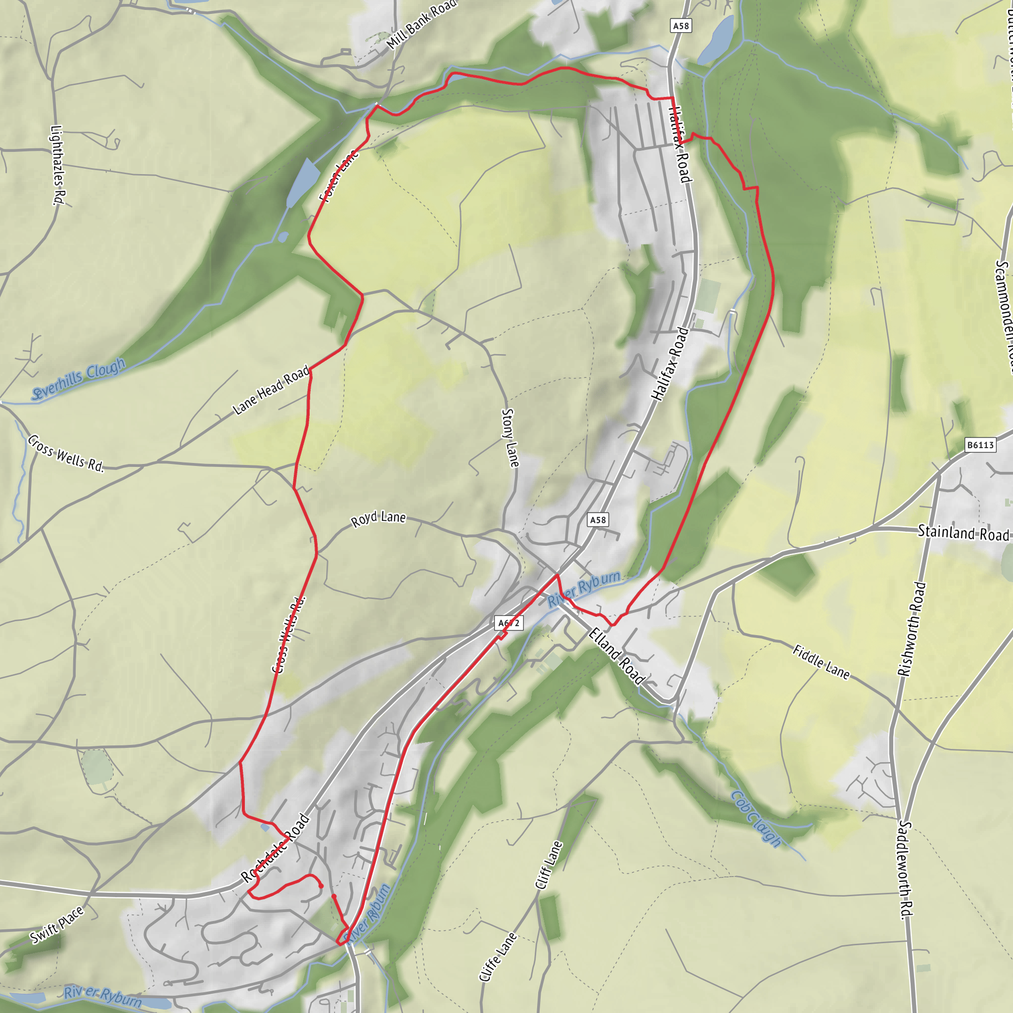 Castle Lane, Foxen Lane and Hanging Stones Lane Circular mobile static map