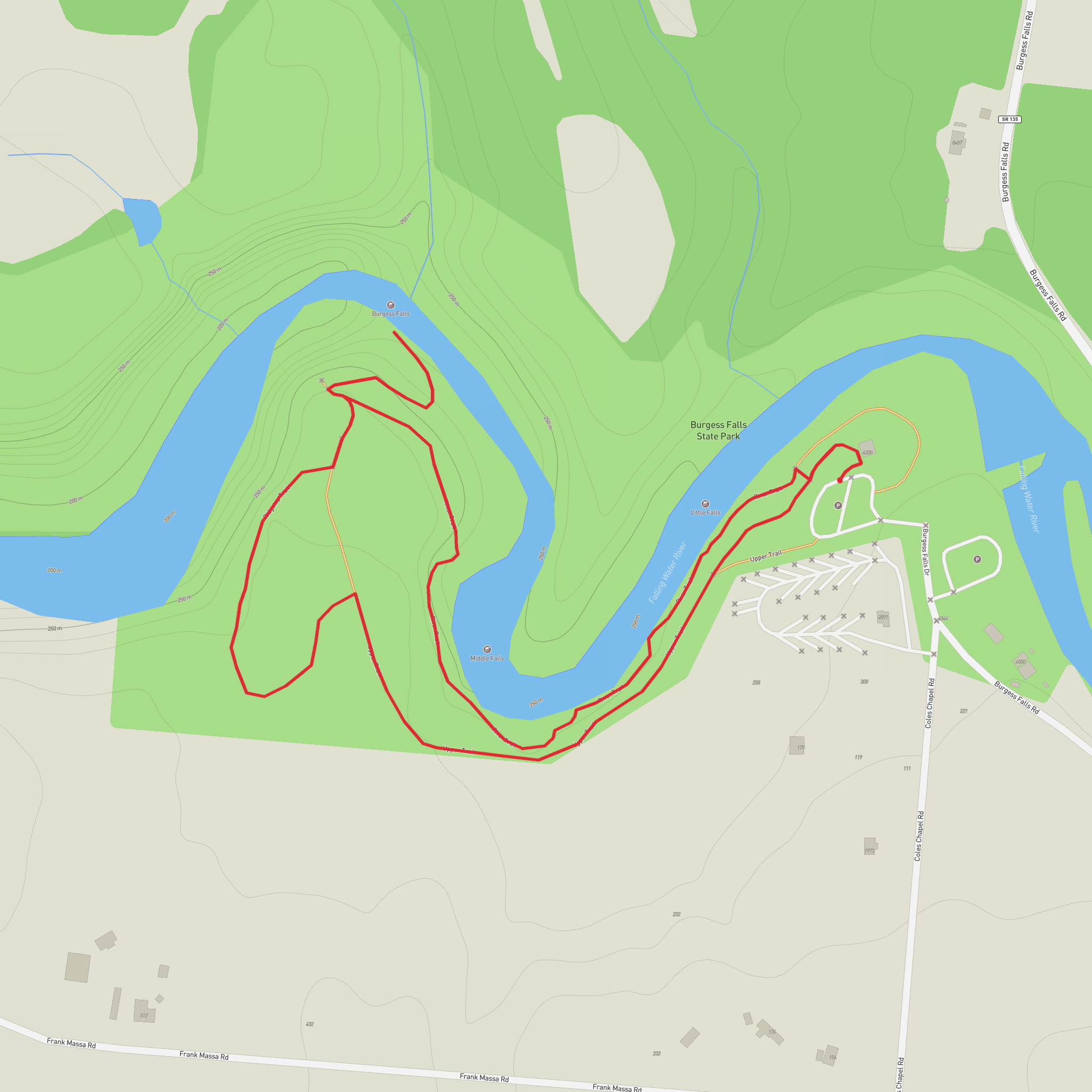 Little Falls, Middle Falls and Burgess Falls via River Trail and Upper Trail mobile static map