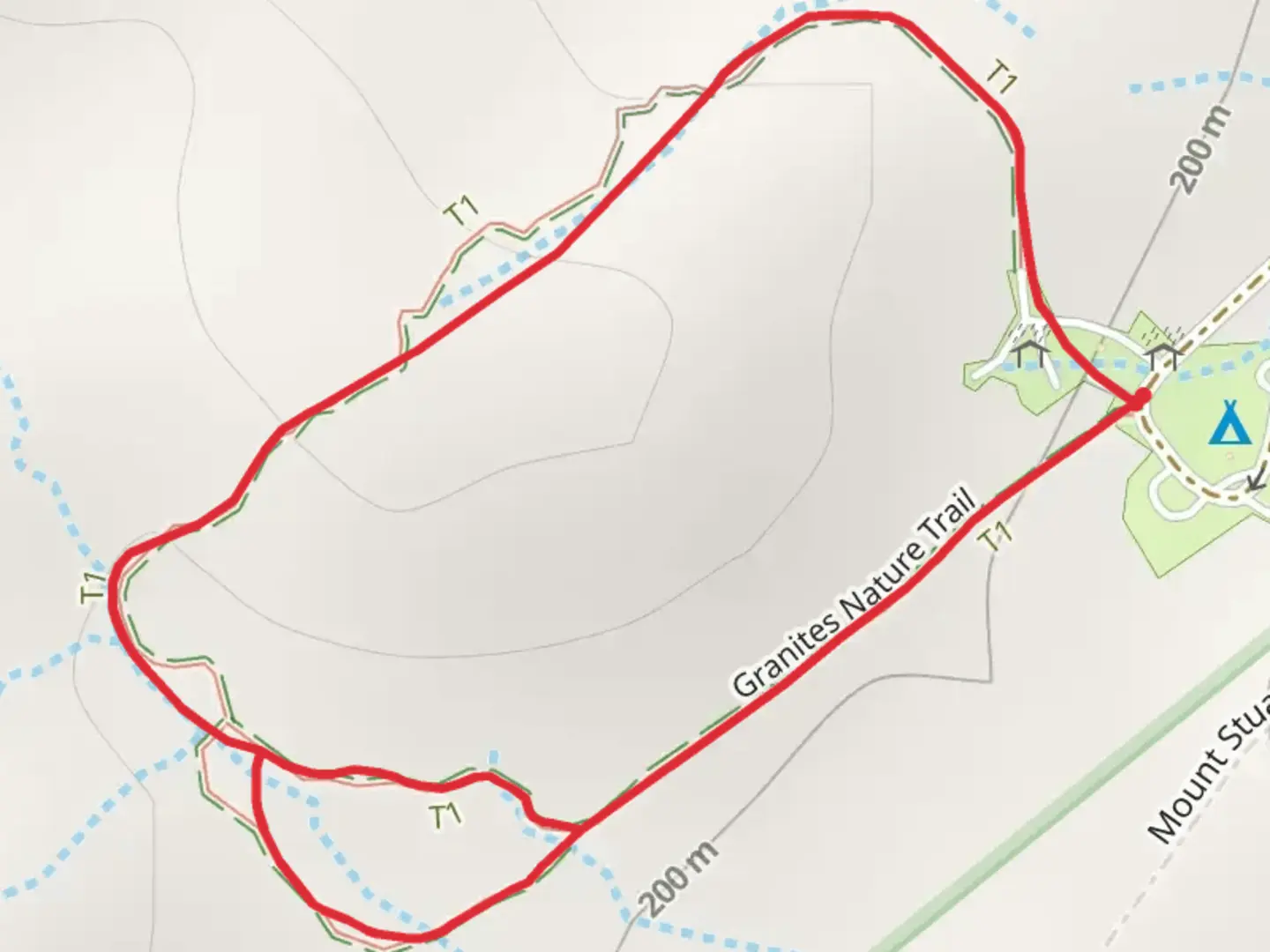 An image depicting the trail The Granites Track and its surrounding area.