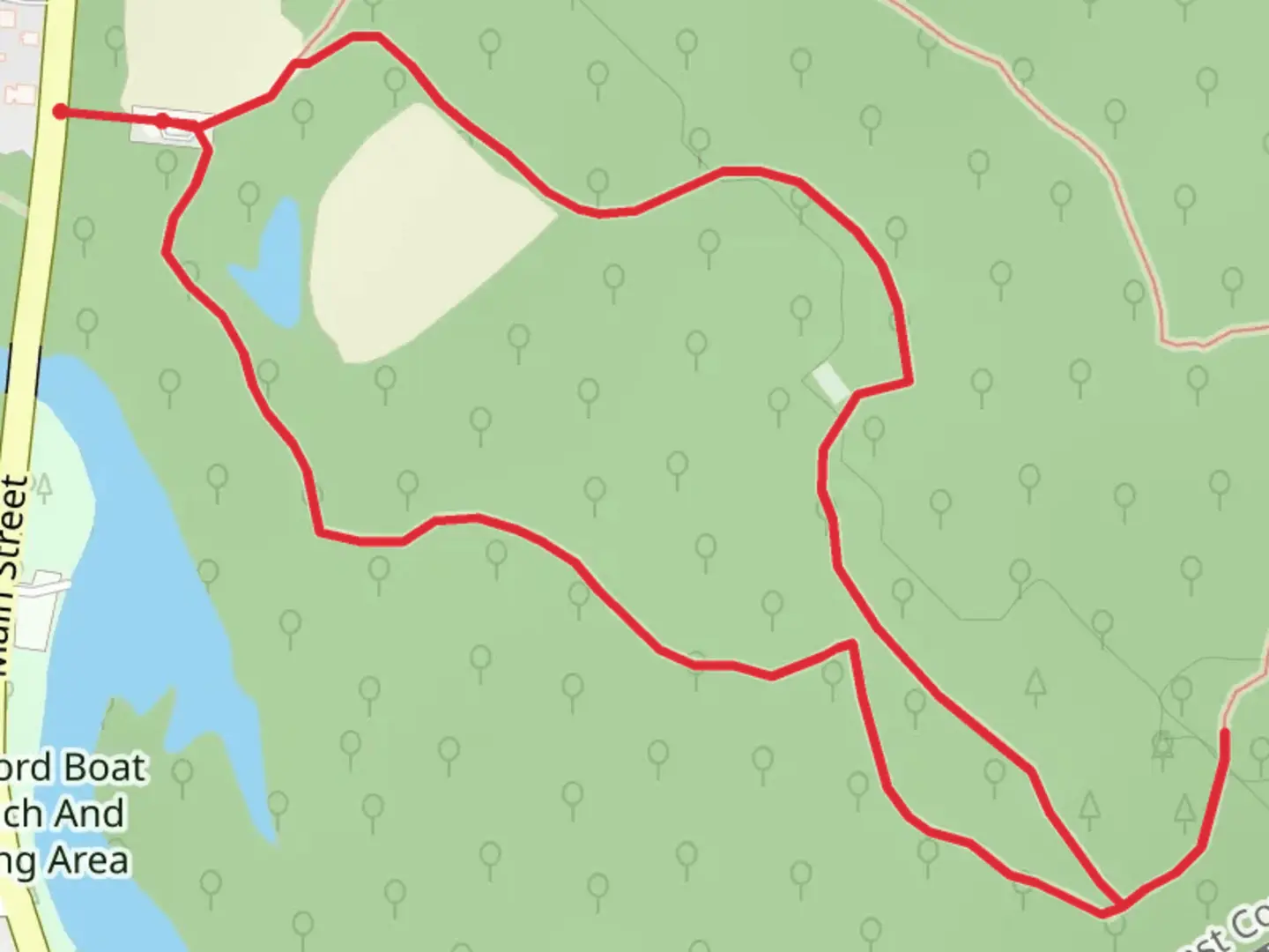 An image depicting the trail Gardiner-Green Lot Loop from Alton Bradford Road and its surrounding area.