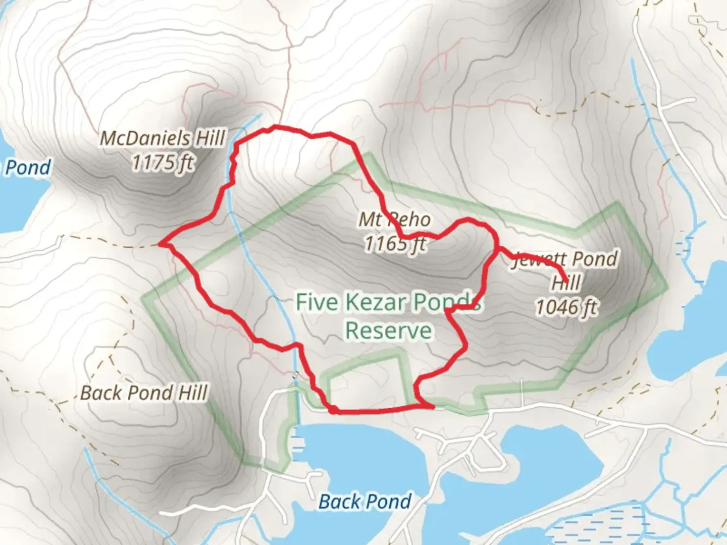 An image depicting the trail Mount Reho and Jewett Pond Hill Loop and its surrounding area.