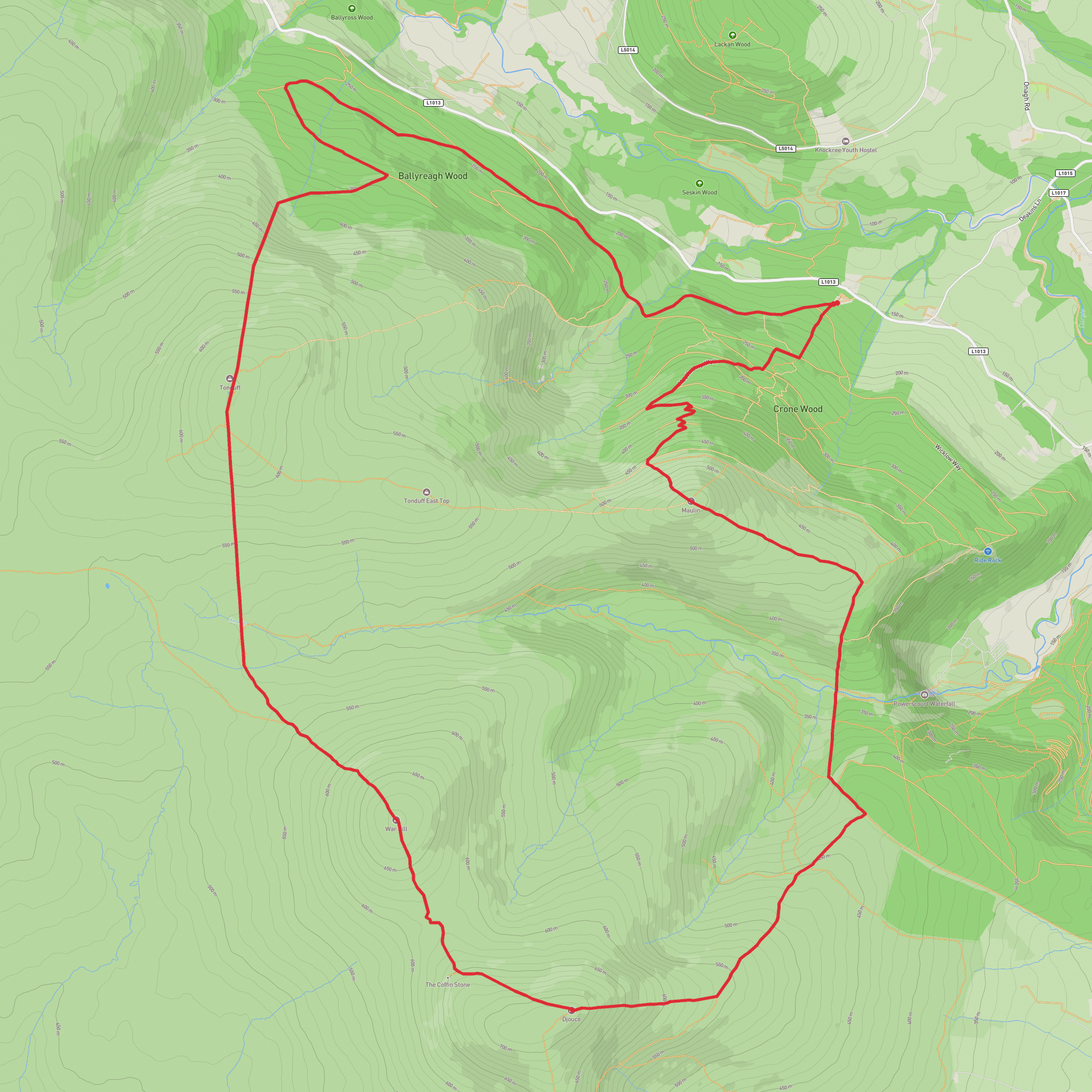 Tonduff, War Hill, Djouce, Maulin from Crone Wood mobile static map