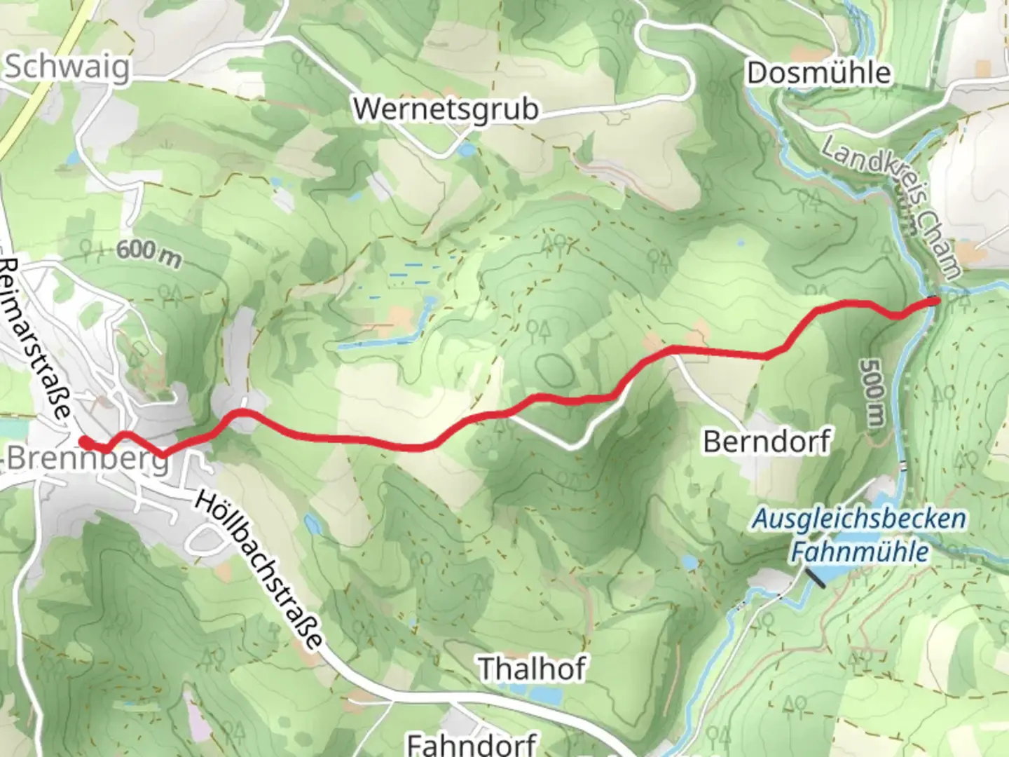 An image depicting the trail Holzsteg Walk from Brennberg and its surrounding area.