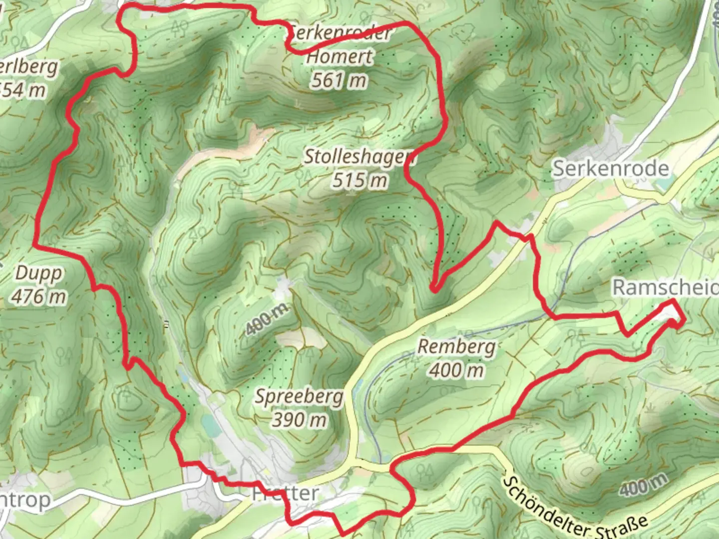 An image depicting the trail Ramscheid and Fretter Loop and its surrounding area.