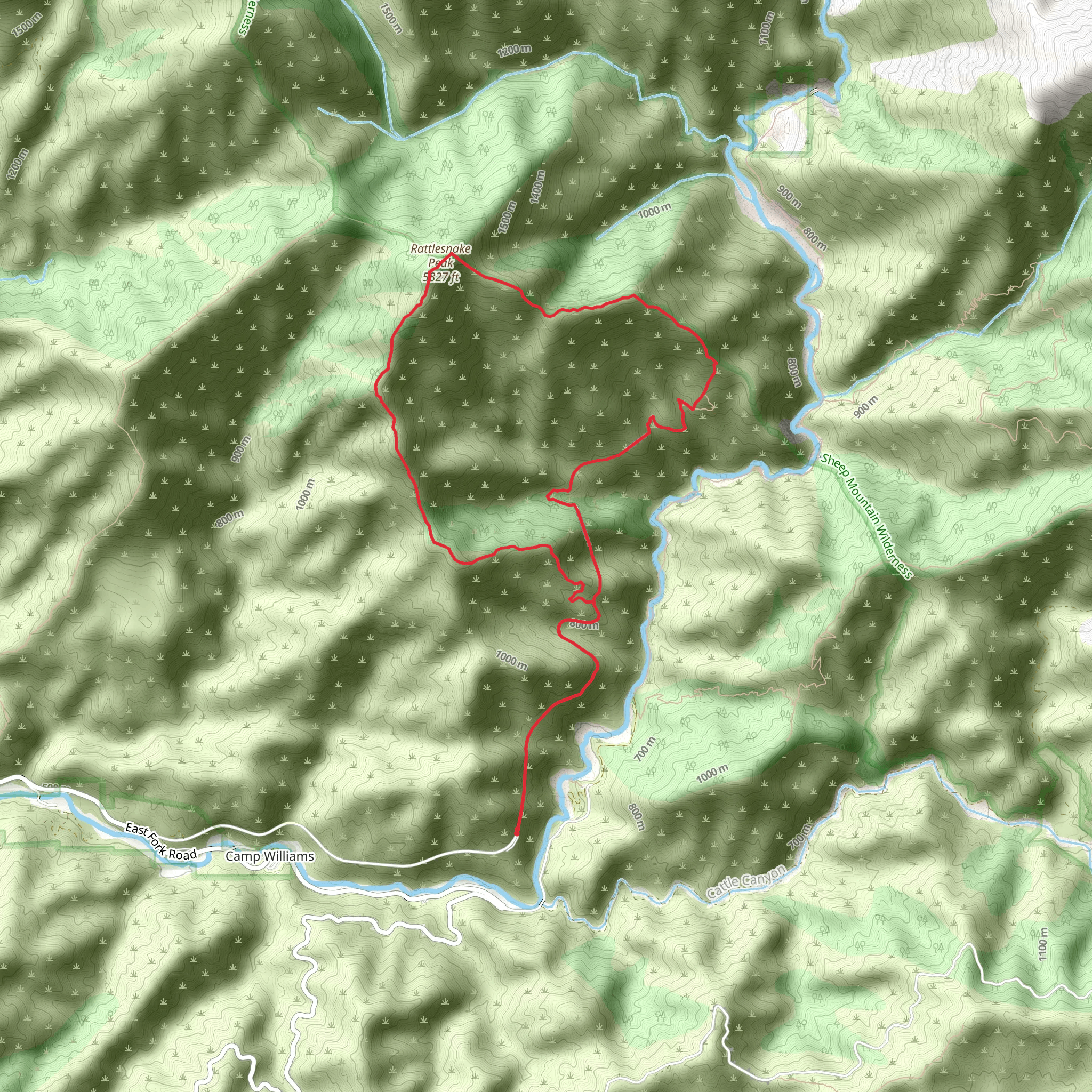 Rattlesnake Peak and Shoemaker Canyon Loop mobile static map