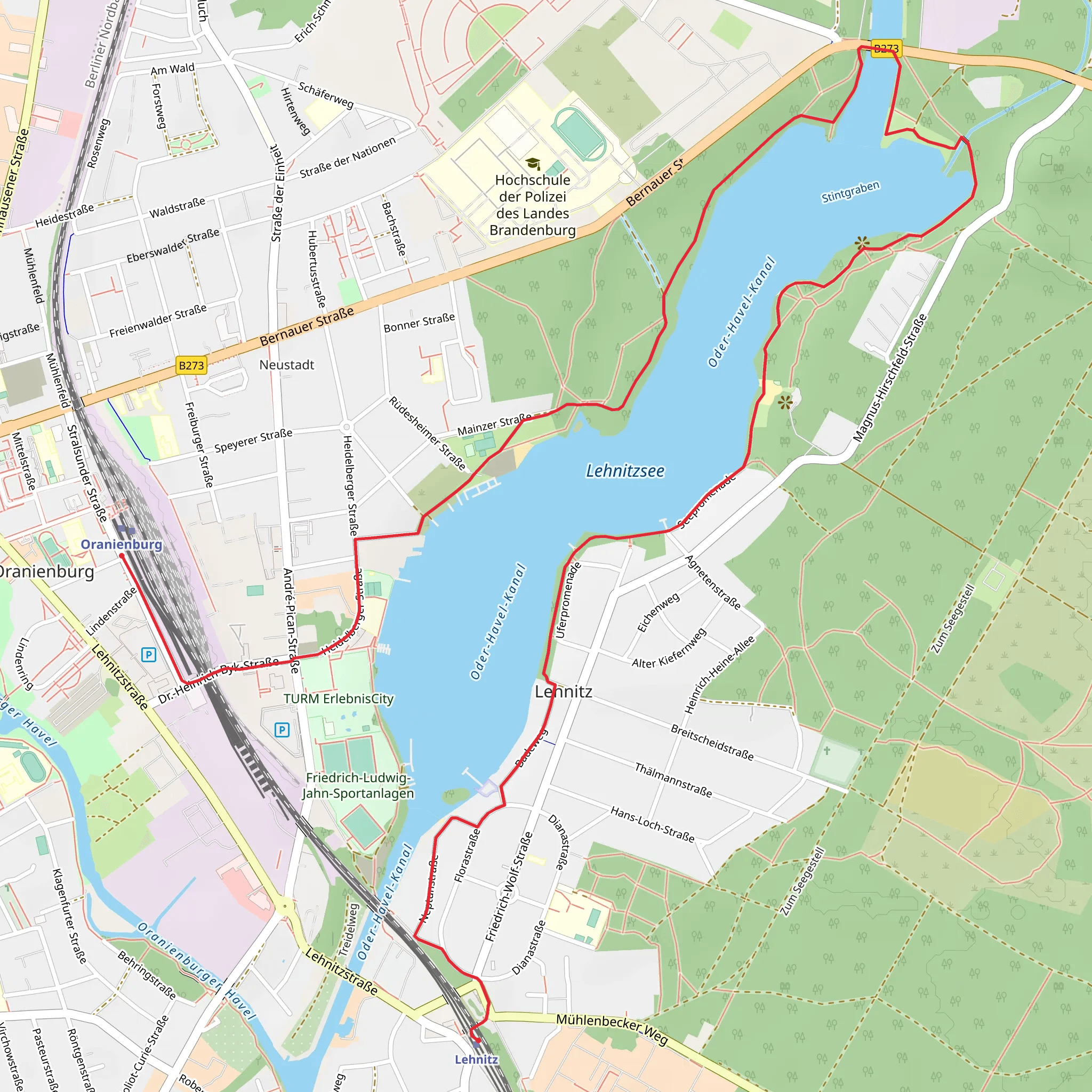 Lehnitzsee via Rundwanderweg Lehnitzsee mobile static map