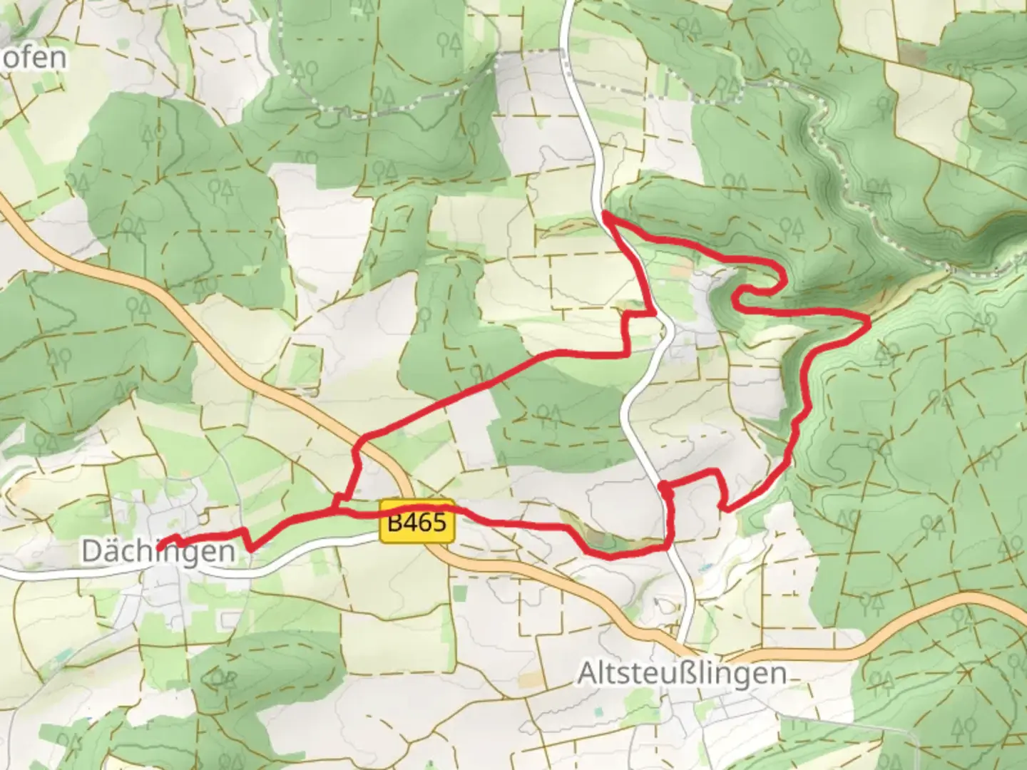 An image depicting the trail Riedgraben Loop and its surrounding area.