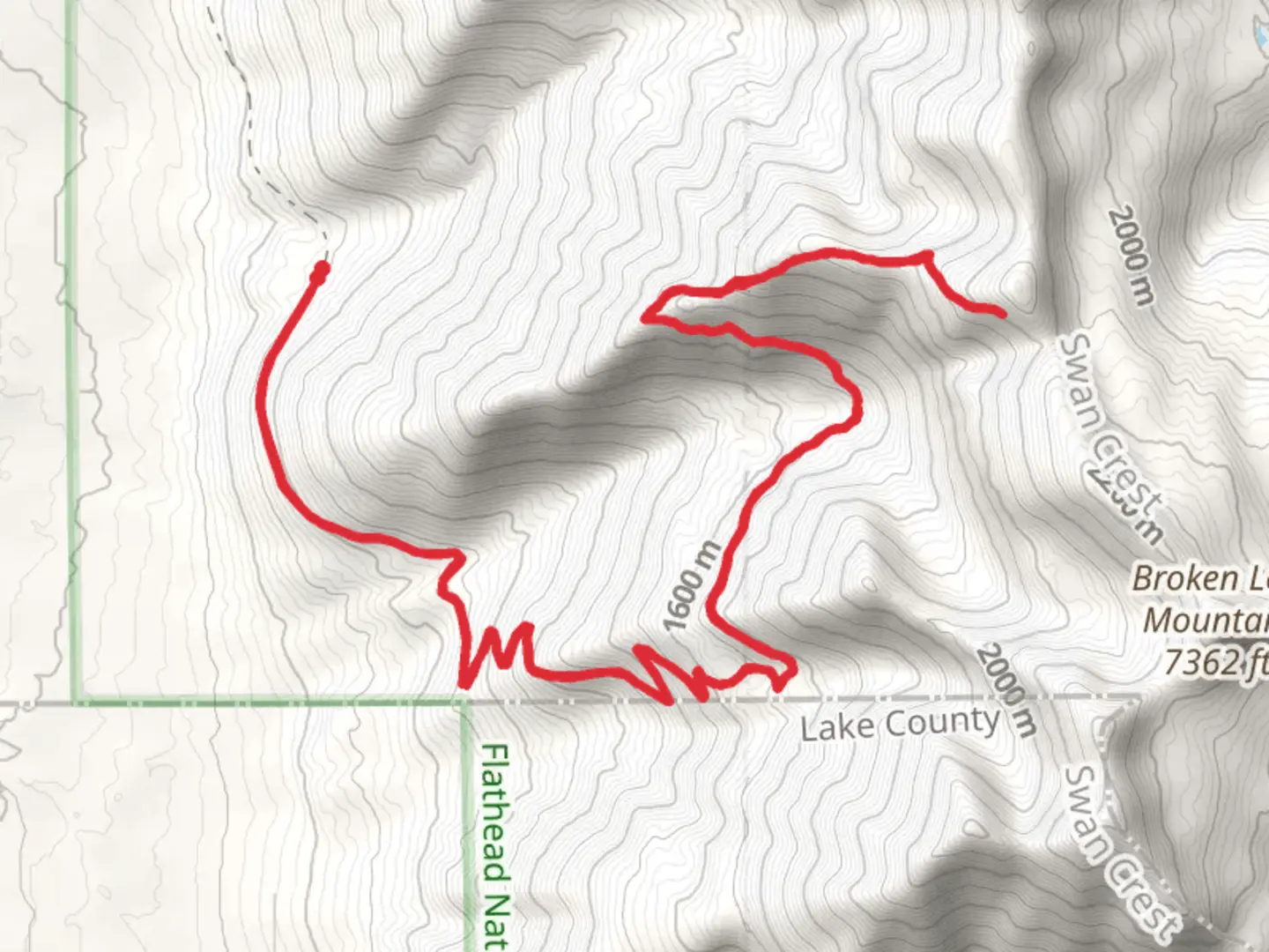 An image depicting the trail Broken Leg Divide Trail via Peterson Creek Trail and its surrounding area.