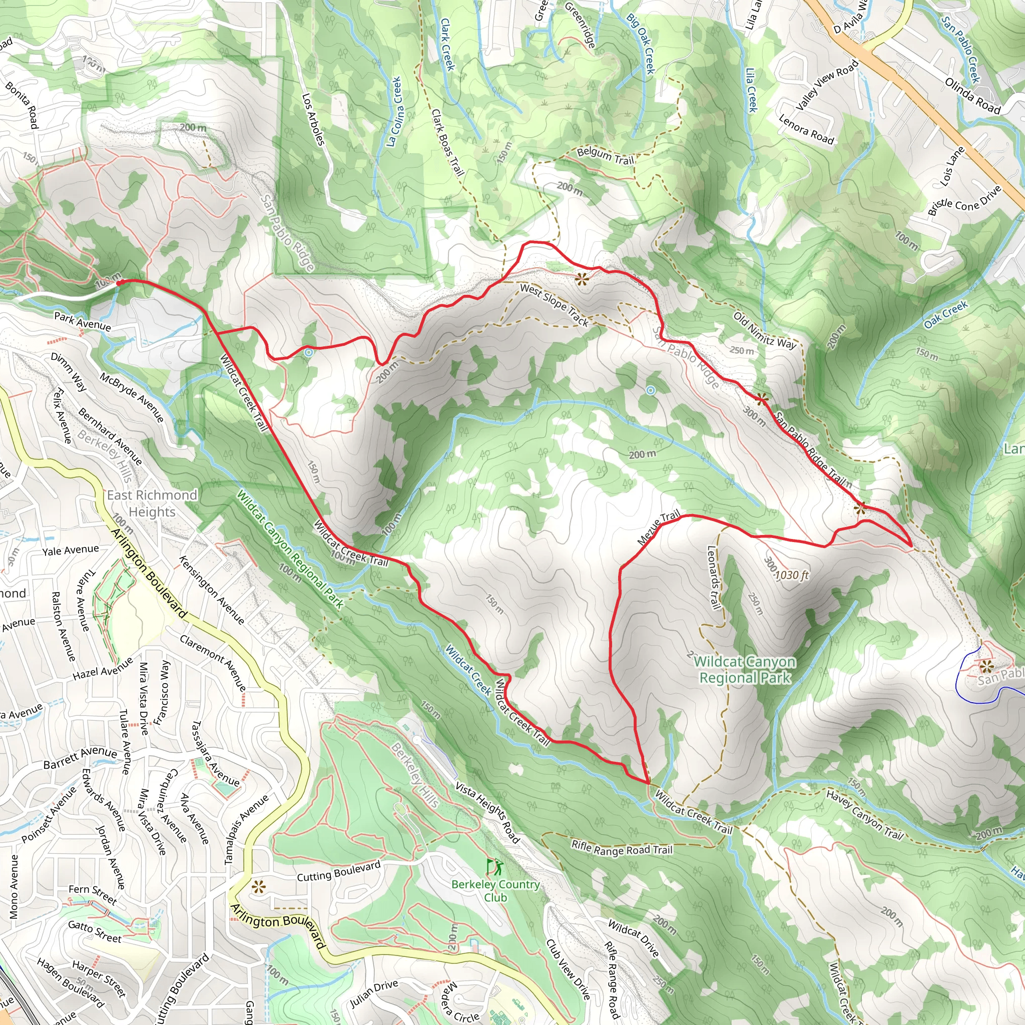 Wildcat Creek and San Pablo Ridge Loop Trail mobile static map