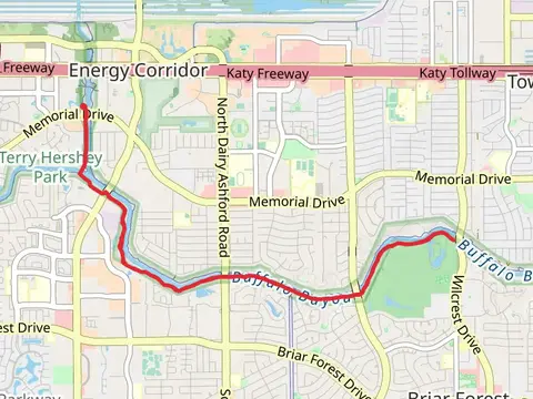 Walk along Buffalo Bayou from Memorial Drive