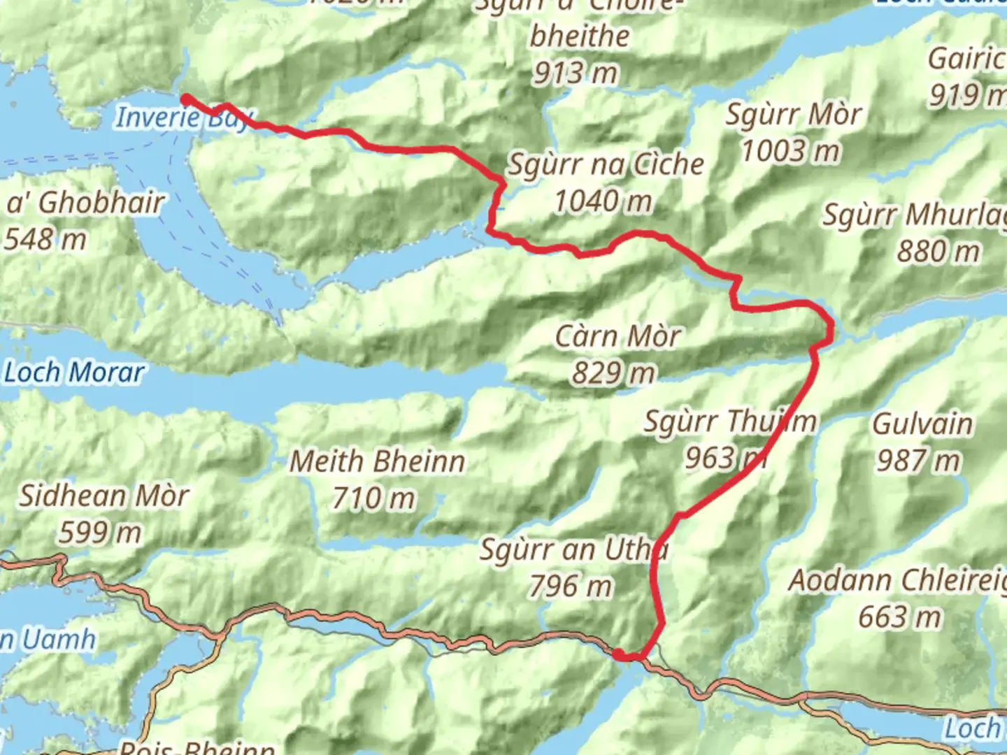 An image depicting the trail Glenfinnan to inverie via bothies and its surrounding area.