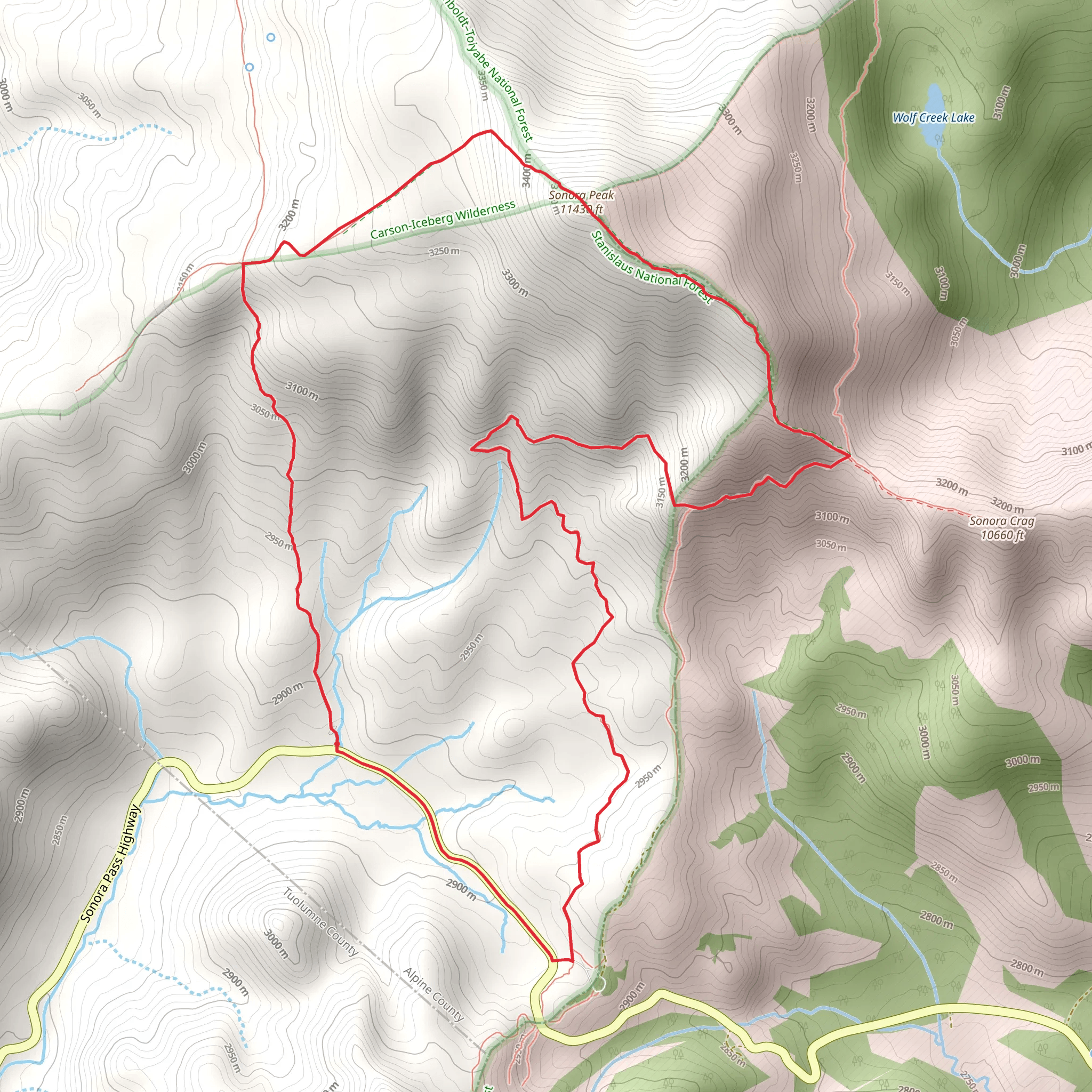 Sonora Peak Loop via PCT mobile static map