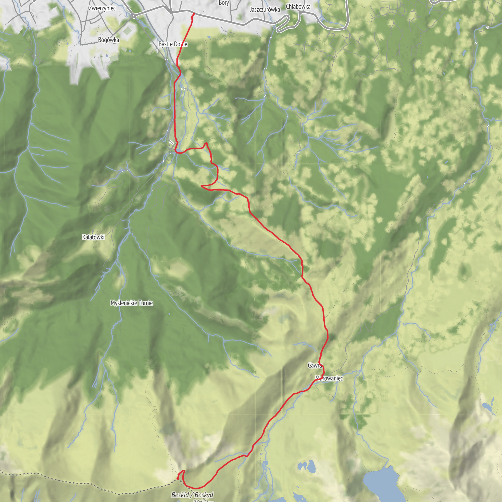 Kuznice to Kasprowy Wierch via Boczan and Hala Gosienicowa mobile static map