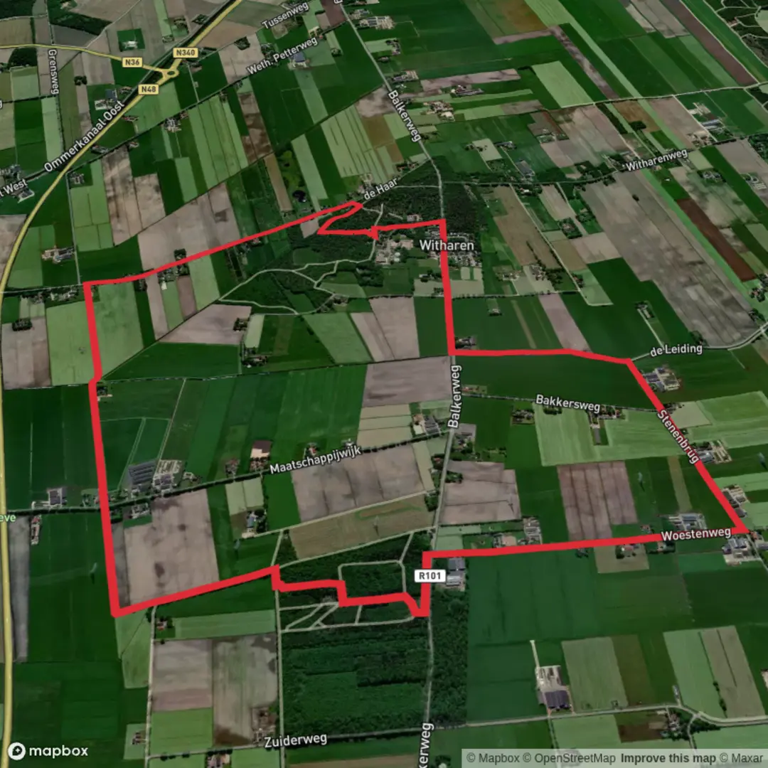 An image depicting the trail Ommerveld Loop and its surrounding area.