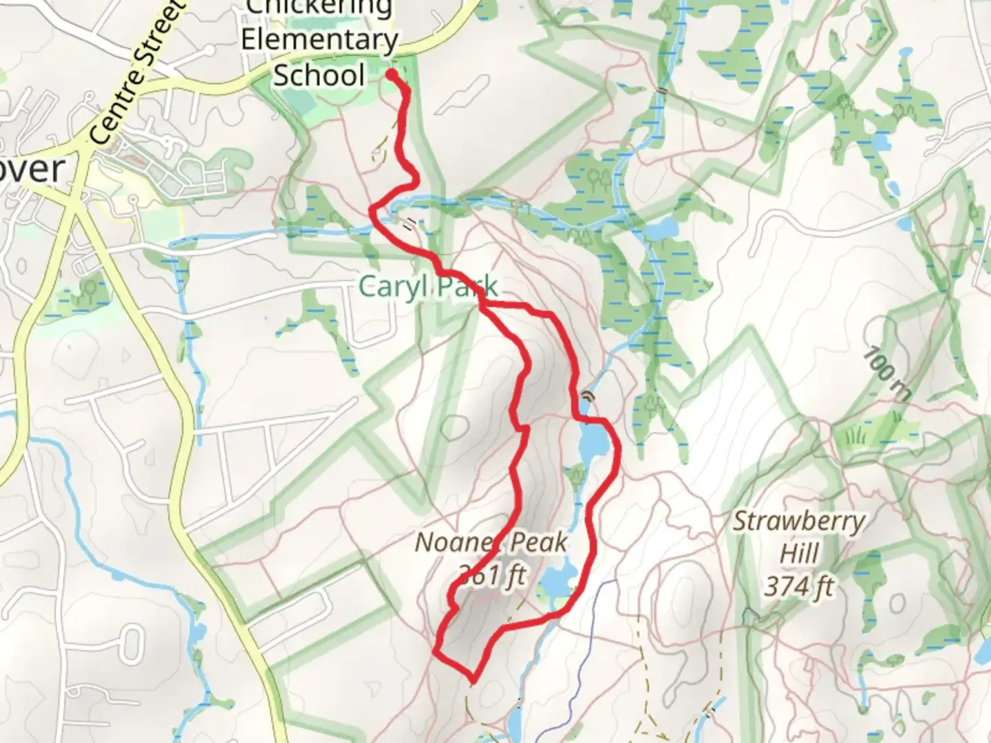 An image depicting the trail Noanet Peak and Upper Mill Pond Loop TRail - Dedham Street and its surrounding area.