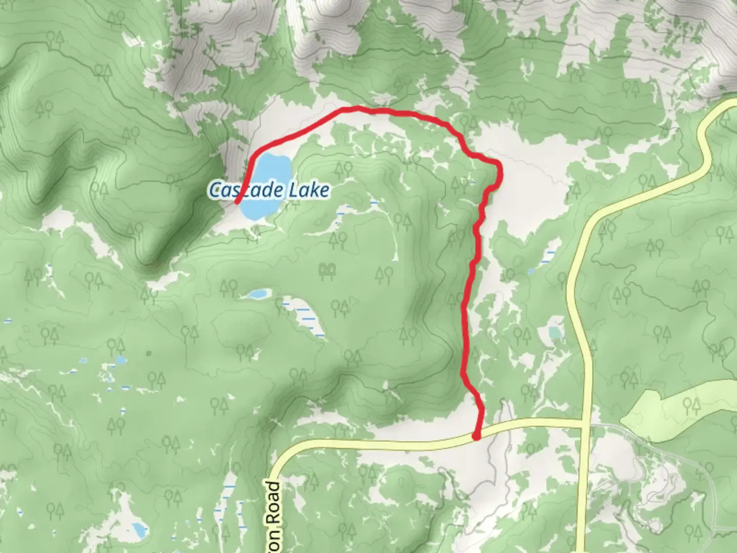 An image depicting the trail Cascade Lake via Cascade Creek Trail and its surrounding area.