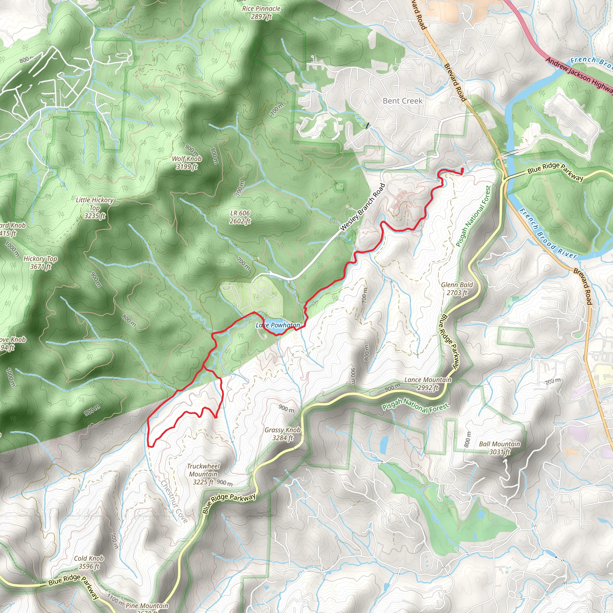 Lake Powhathan via Explorer and Homestead Trail mobile static map