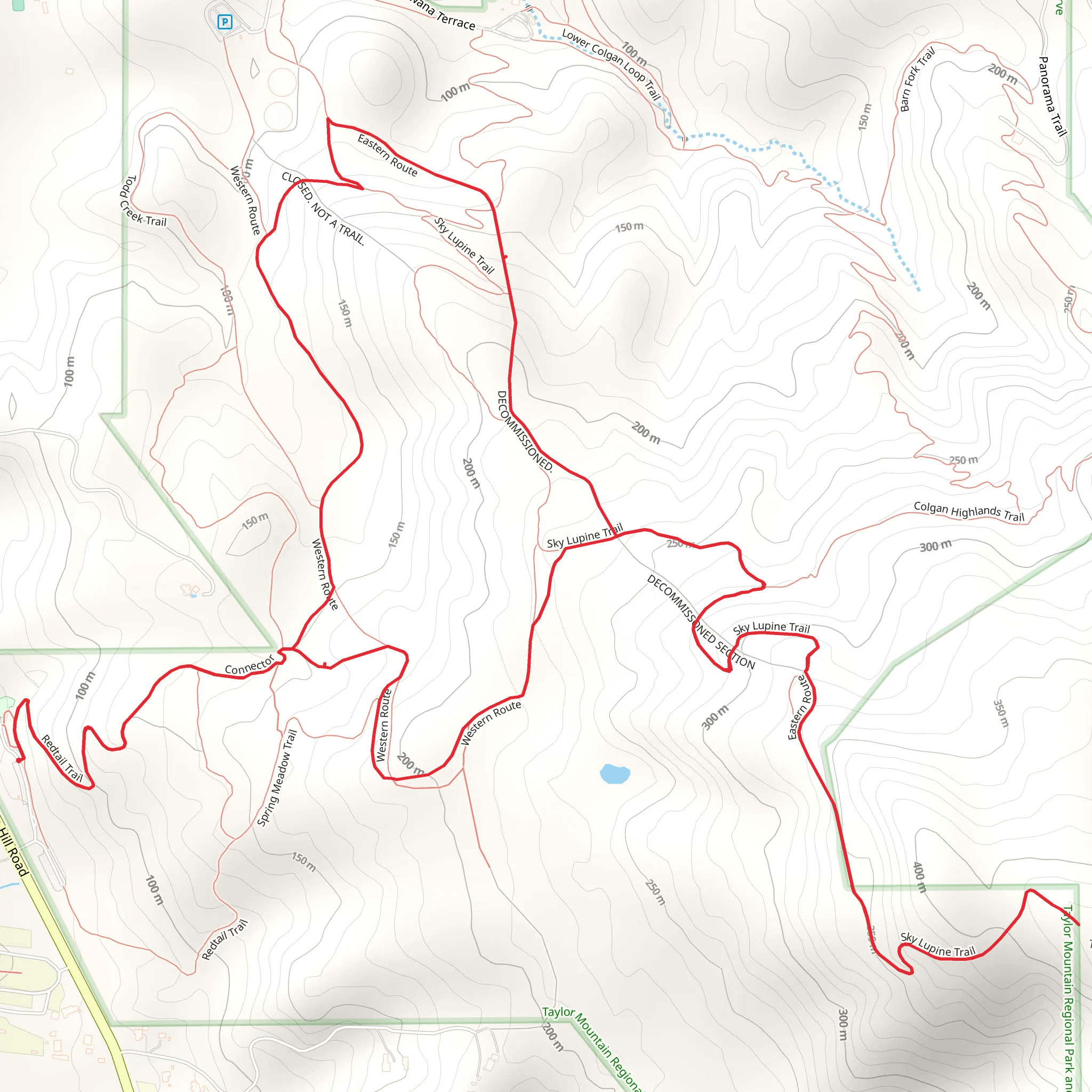 Redtail, Western Route and Taylor Mountain Loop Trail mobile static map