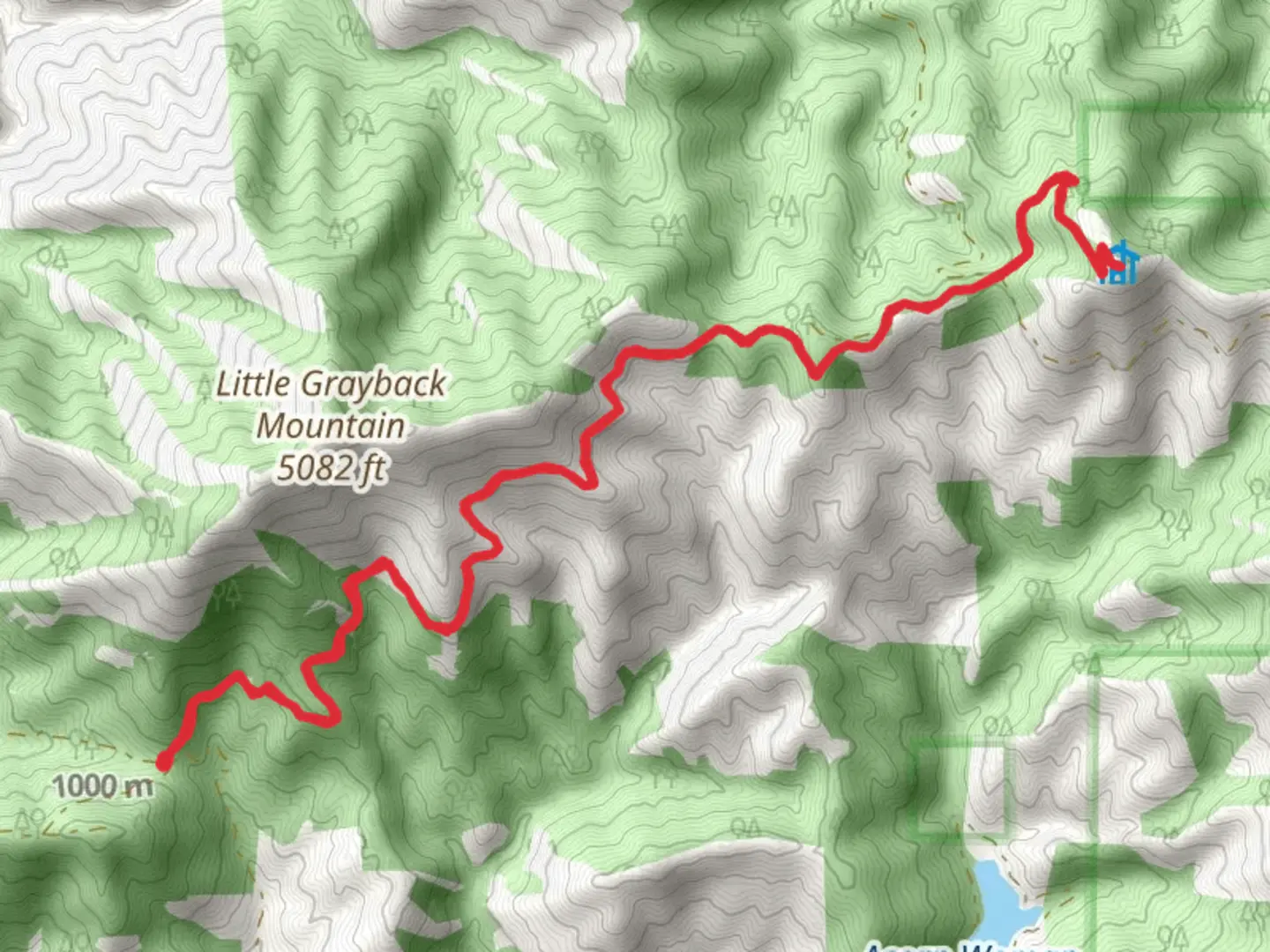 An image depicting the trail Acorn Woman Peak via Little Grayback Trail and its surrounding area.
