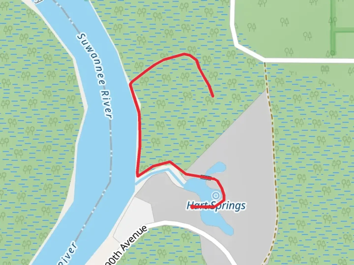 An image depicting the trail Suwannee River Walk and its surrounding area.