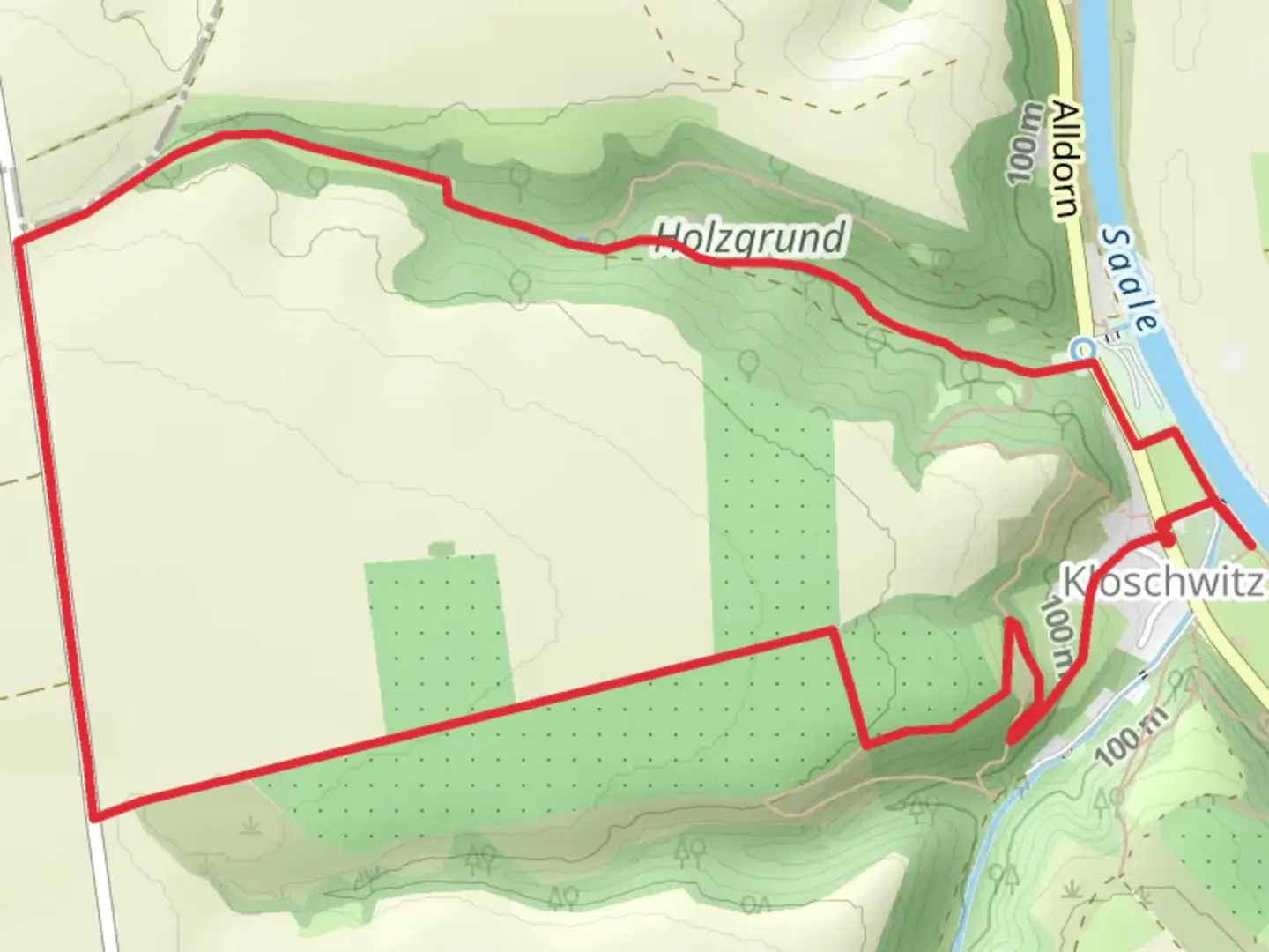 An image depicting the trail Holzgrundweg and its surrounding area.